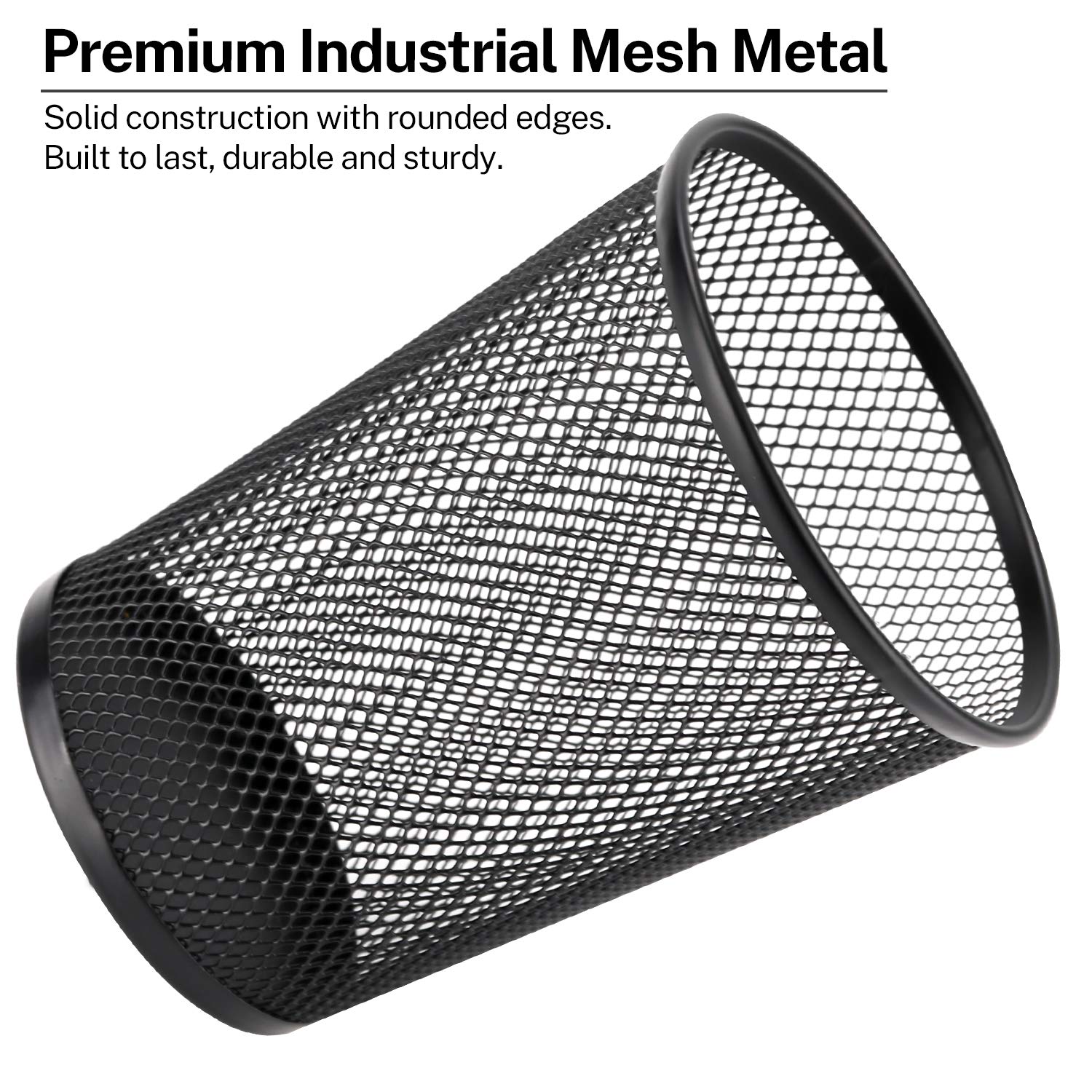 Premium MaxGear 2-Pack Large Mesh Metal Pen Holder & 2-Pack Business Card Holder Set - Desk Organizer for Pencils, Markers, Office Supplies - Perfect for Home Office, Workstation & School Desk Organization
