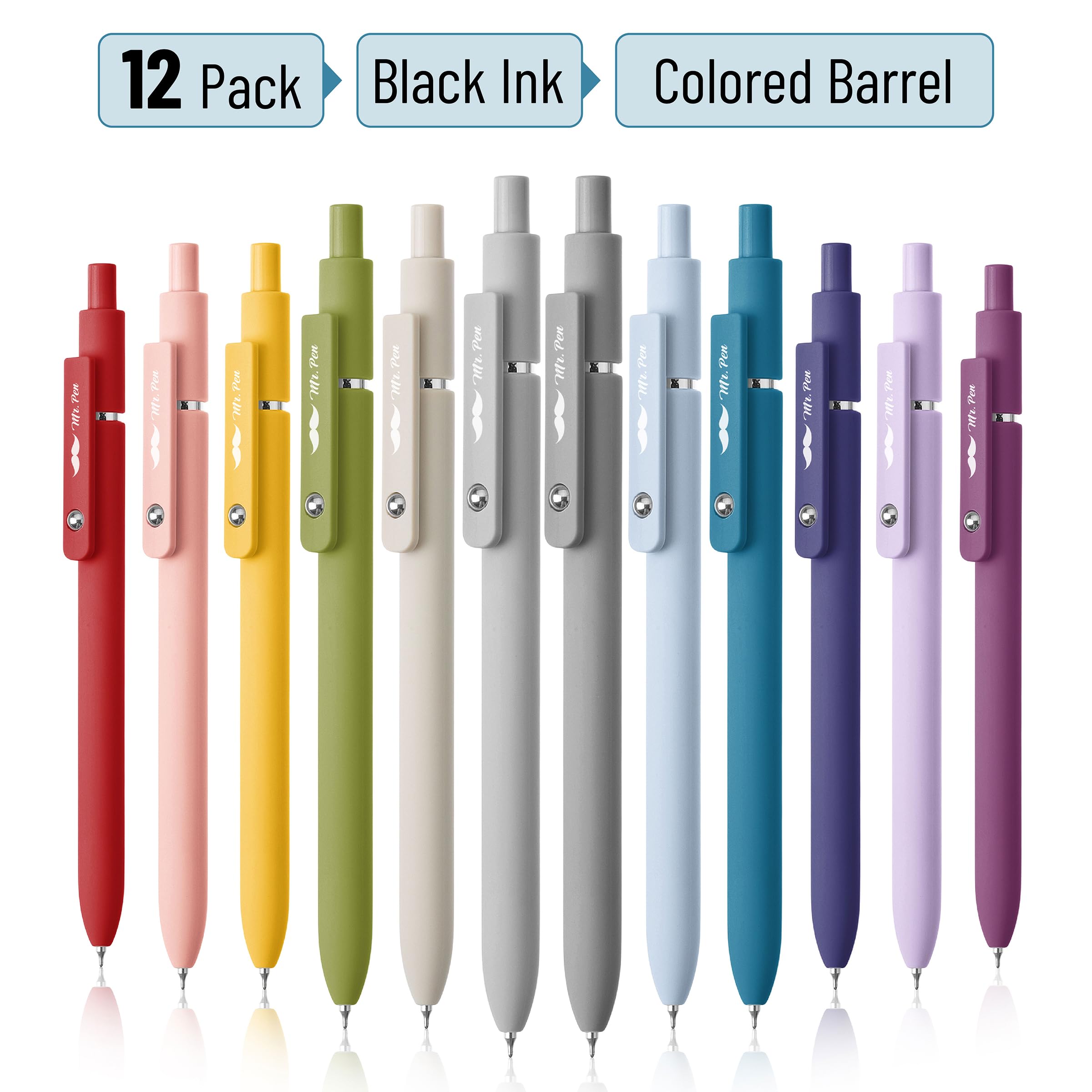 Retractable Gel Pens 0.5mm Fine Point - 12 Pack Fast Dry for Journaling & Office Use