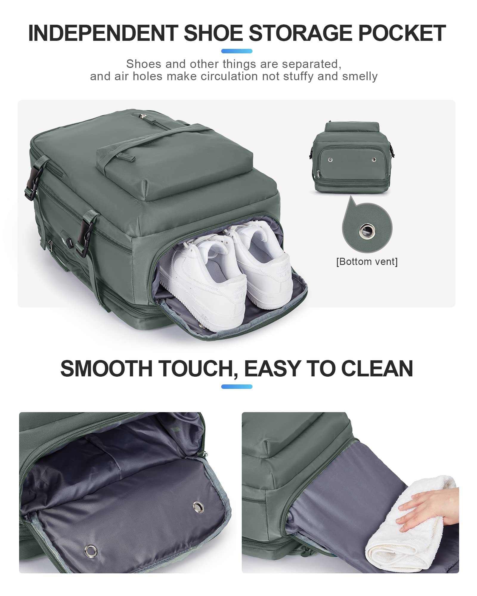 VGCUB Expandable Waterproof Travel Backpack for Women & Men - 17 Inch Laptop Compartment, Carry-On Approved, Business Work Bag, Mochila de Viaje, Green - Perfect for Commuting, Hiking, and Air Travel