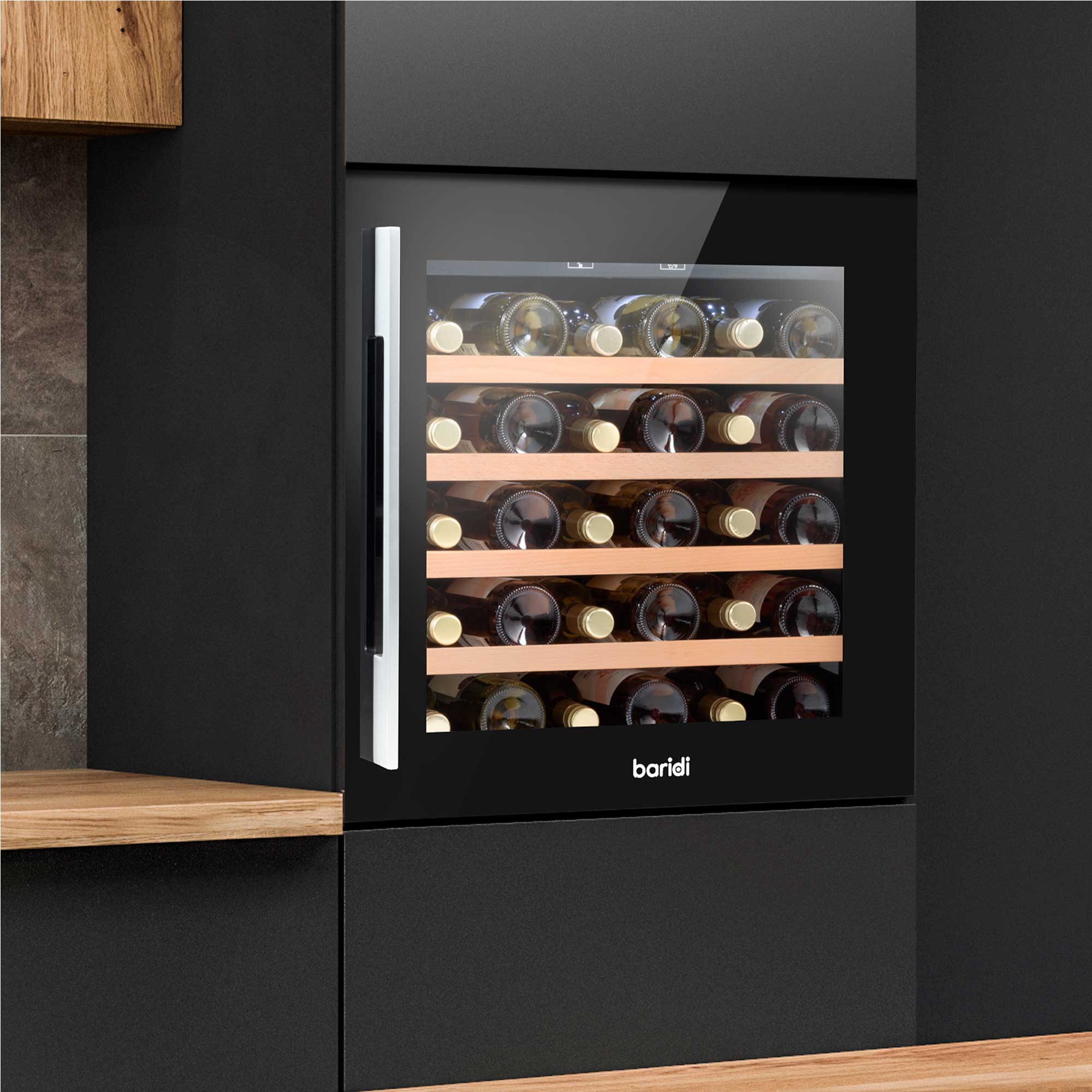 60cm Built-In 36 Bottle Wine Cooler Refrigerator with Beech Wood Shelves - Black DH206 | Perfect for Home Bars, Restaurants & Wine Cellars | Energy Efficient Cooling for Optimal Wine Storage