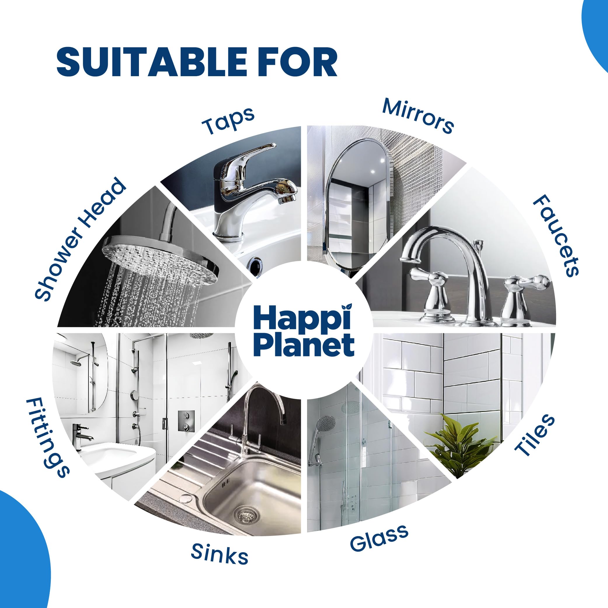 Happi Planet Foaming Tap Cleaner & Limescale Remover - 500ml X 2 Pack | All-Purpose Bathroom Cleaner for Taps, Showers, Tiles & Mirrors | India's 1st Foaming Formulation Reduces Scrubbing | Perfect for Hard Water Stain Removal & Daily Bathroom Cleaning