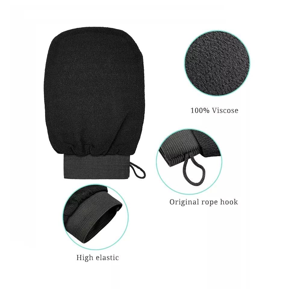 BIGXEN Exfoliating Gloves for Dead Skin Removal - Viscose Fiber Body Scrub Mittens for Spray Tan & Keratosis Pilaris Treatment - Black (1 Pair) - Perfect for Home Spa, Pre-Shave Prep & Dry Brushing Routine