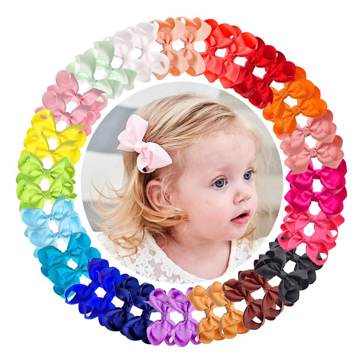 JOYOYO 40 Pcs Toddler Girls Hair Bows & Clips - Medium Size 3 Inch Grosgrain Ribbon Hair Accessories for Kids (20 Pairs) - Perfect for School, Parties, and Daily Outfits
