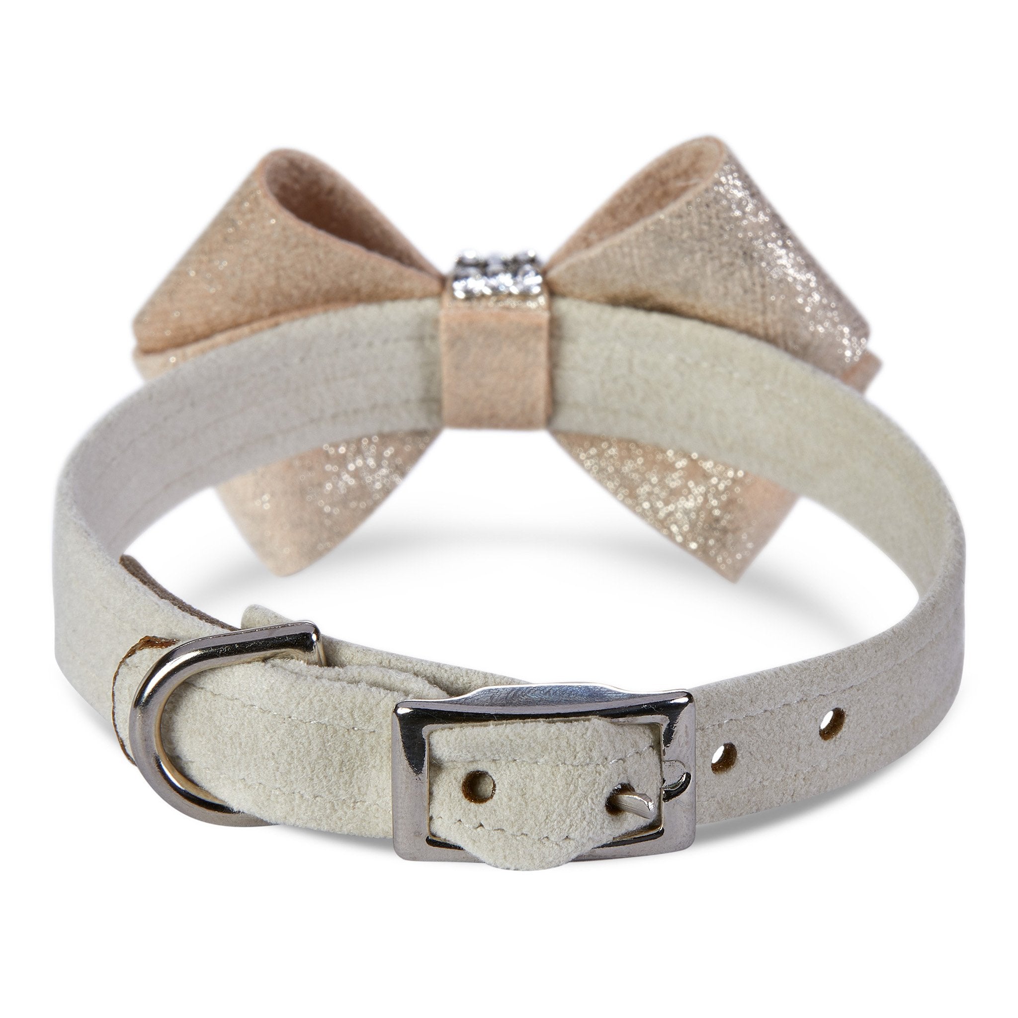Elegant Champagne Glitter Bow Collar for Dogs - Perfect for Parties, Weddings & Special Occasions