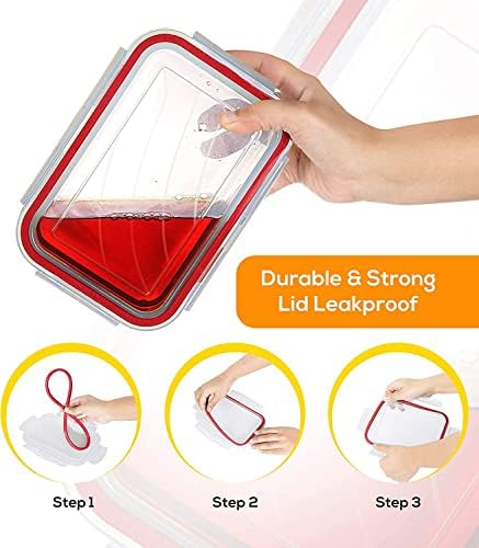 KICHLY 24-Piece BPA-Free Plastic Food Storage Container Set with Airtight Lids - Leakproof Meal Prep Containers for Freezer, Fridge & Lunch Storage - Durable Reusable Kitchen Organizers (Red) - Perfect for Meal Prepping, Leftovers & Office Lunch