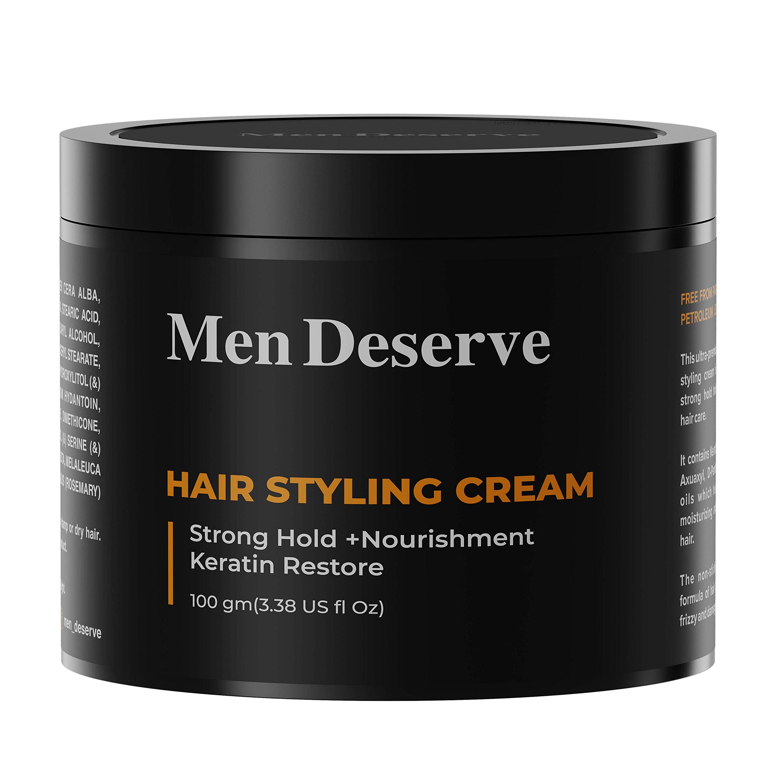 Premium Men's Hair Styling Cream - 100g | Strong Hold & Nourishing Formula | Paraben & Sulfate Free | Non-Greasy Coconut Oil & Keratin Hair Cream for Dry, Frizzy Hair | Perfect for Daily Styling, Work & Special Occasions