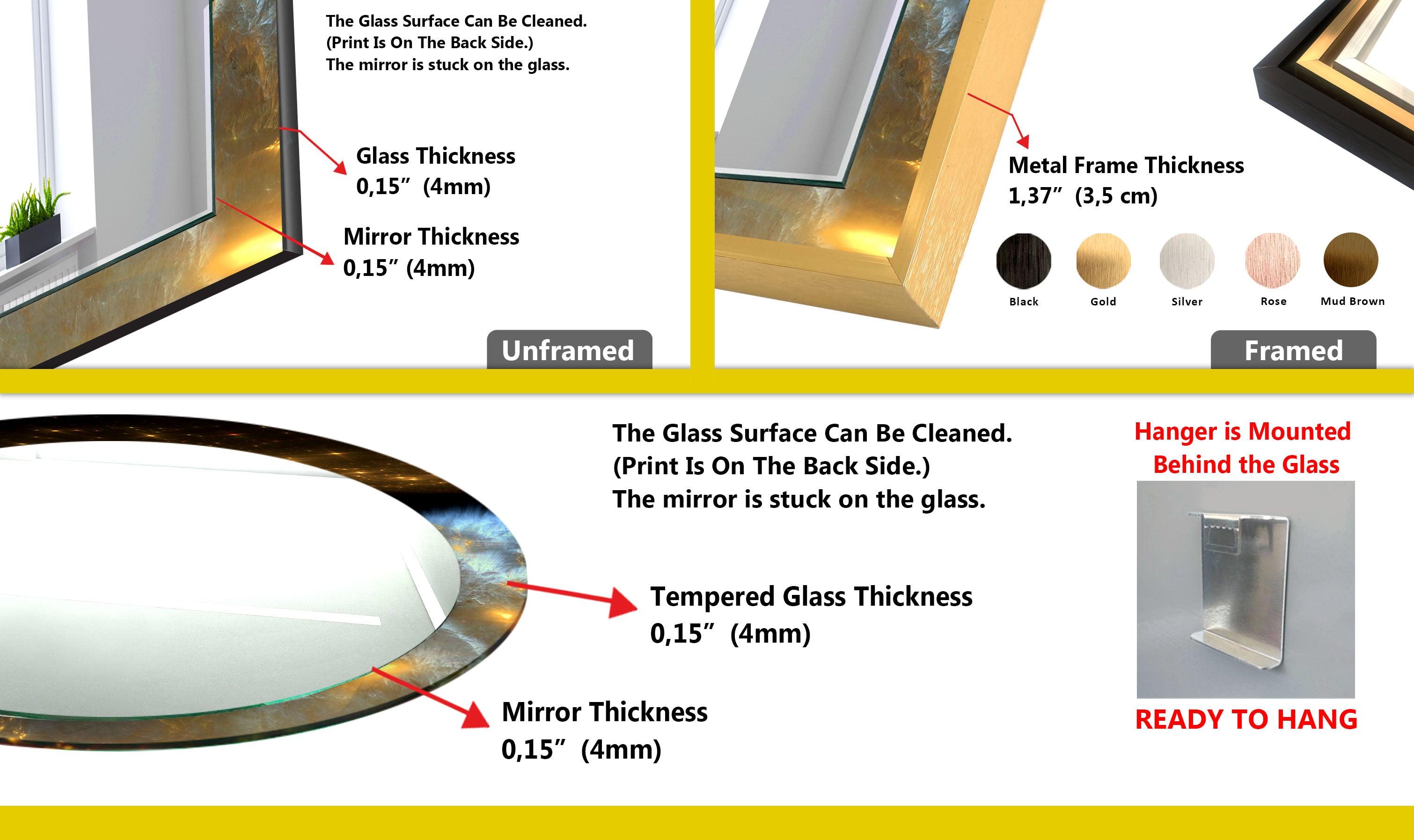 Black Gold Space Wall Mirror - Modern Decorative Mirror for Living Room, Bedroom & Bathroom - Stylish Home Decor & Vanity Mirror