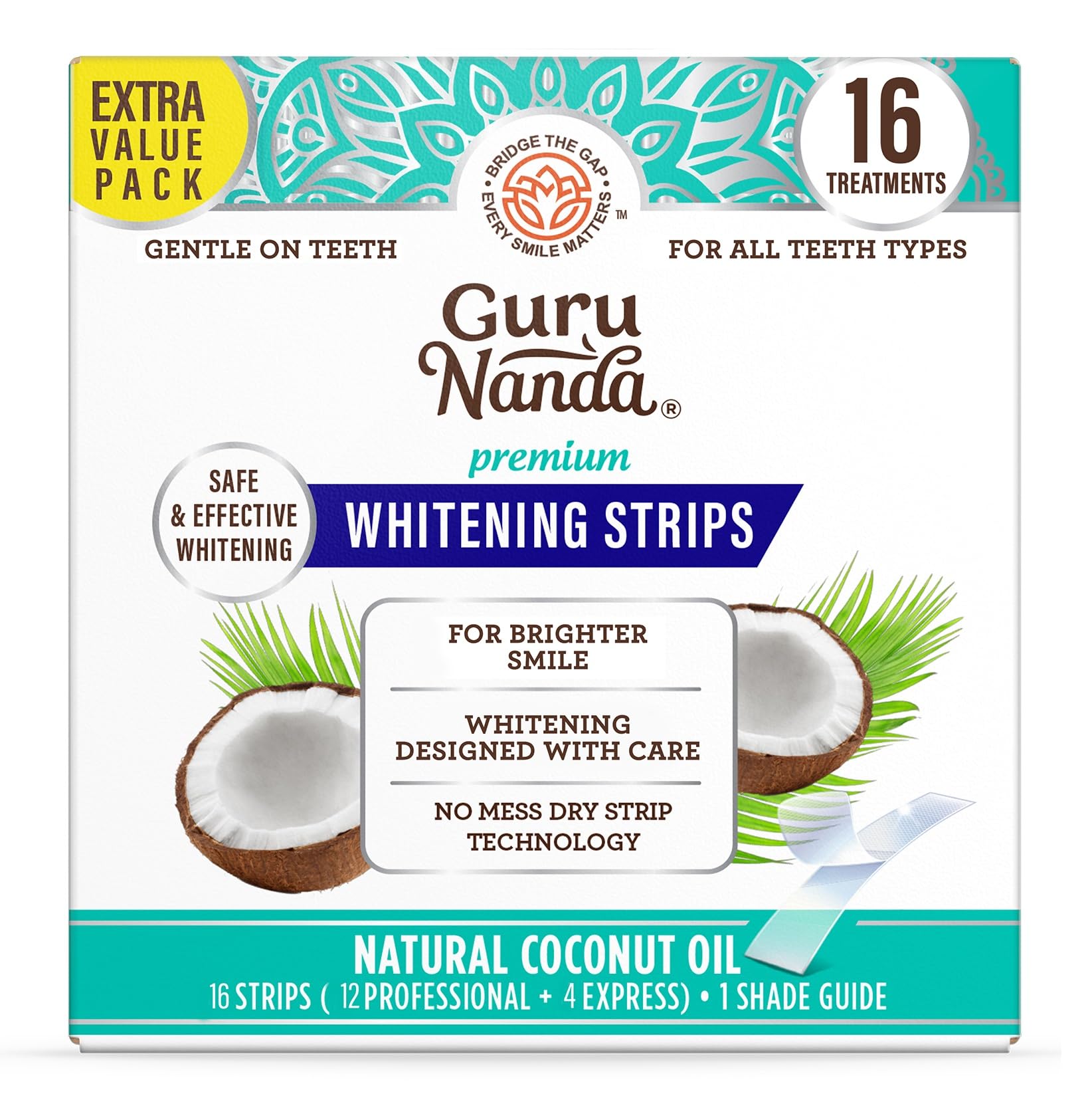 GuruNanda Teeth Whitening Strips - 16-Day Professional Whitening Treatment with Non-Slip Dry Strip Technology for Sensitive Teeth - Brighten Your Smile for Weddings, Job Interviews & Special Occasions