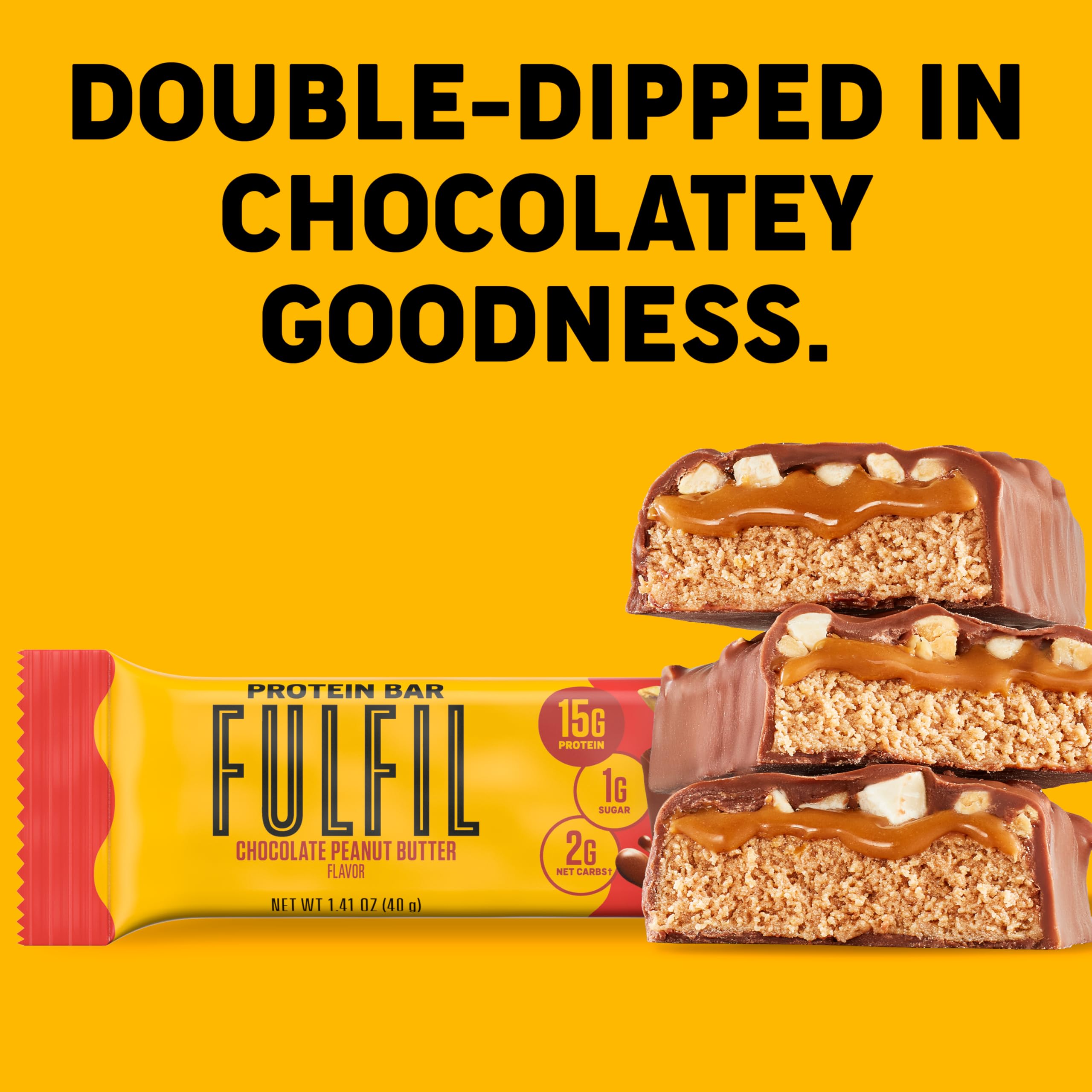 FULFIL High Protein Snack Bars - Chocolate Peanut Butter Flavor, 15g Protein per Bar, Gluten Free, Keto Friendly (Pack of 12) | Perfect for Workout Recovery, Office Snacks & Healthy On-the-Go Nutrition