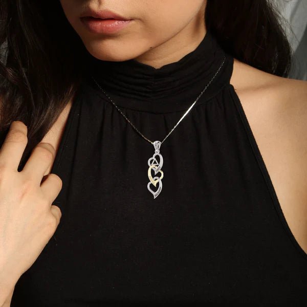 Sterling Silver Triple Heart AA Recovery Pendant with 14K Gold Accents & 18