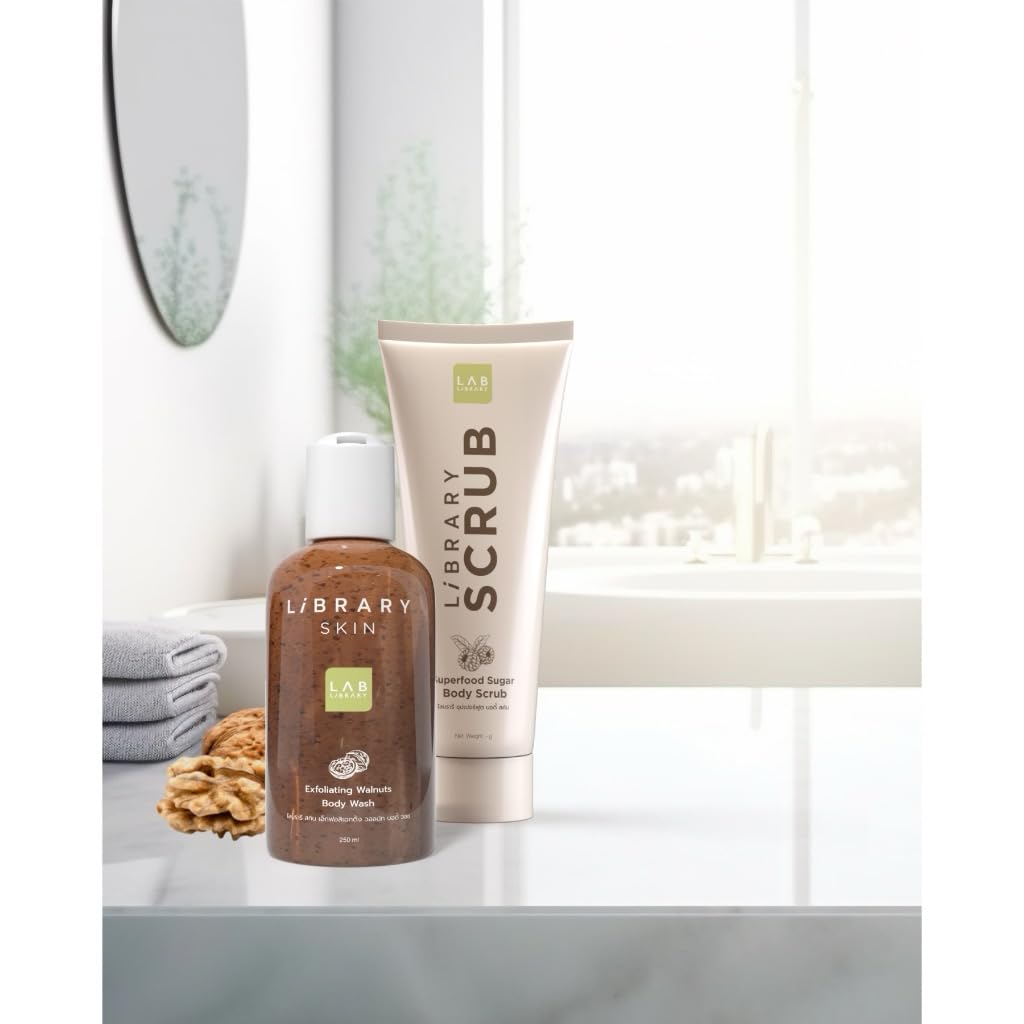 Exfoliating Walnut Body Wash & Superfood Sugar Scrub - 250ml Each - Natural Skin Care for Smooth & Glowing Skin - Perfect for Daily Shower & Spa Day