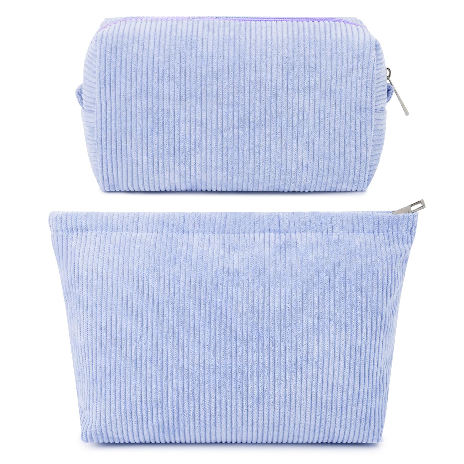 2 Pack Large Corduroy Makeup Bags for Women - Waterproof Travel Cosmetic Organizer with Multiple Pockets for Brushes, Toiletries & Accessories - Perfect for Gym, Vacation & Daily Beauty Storage