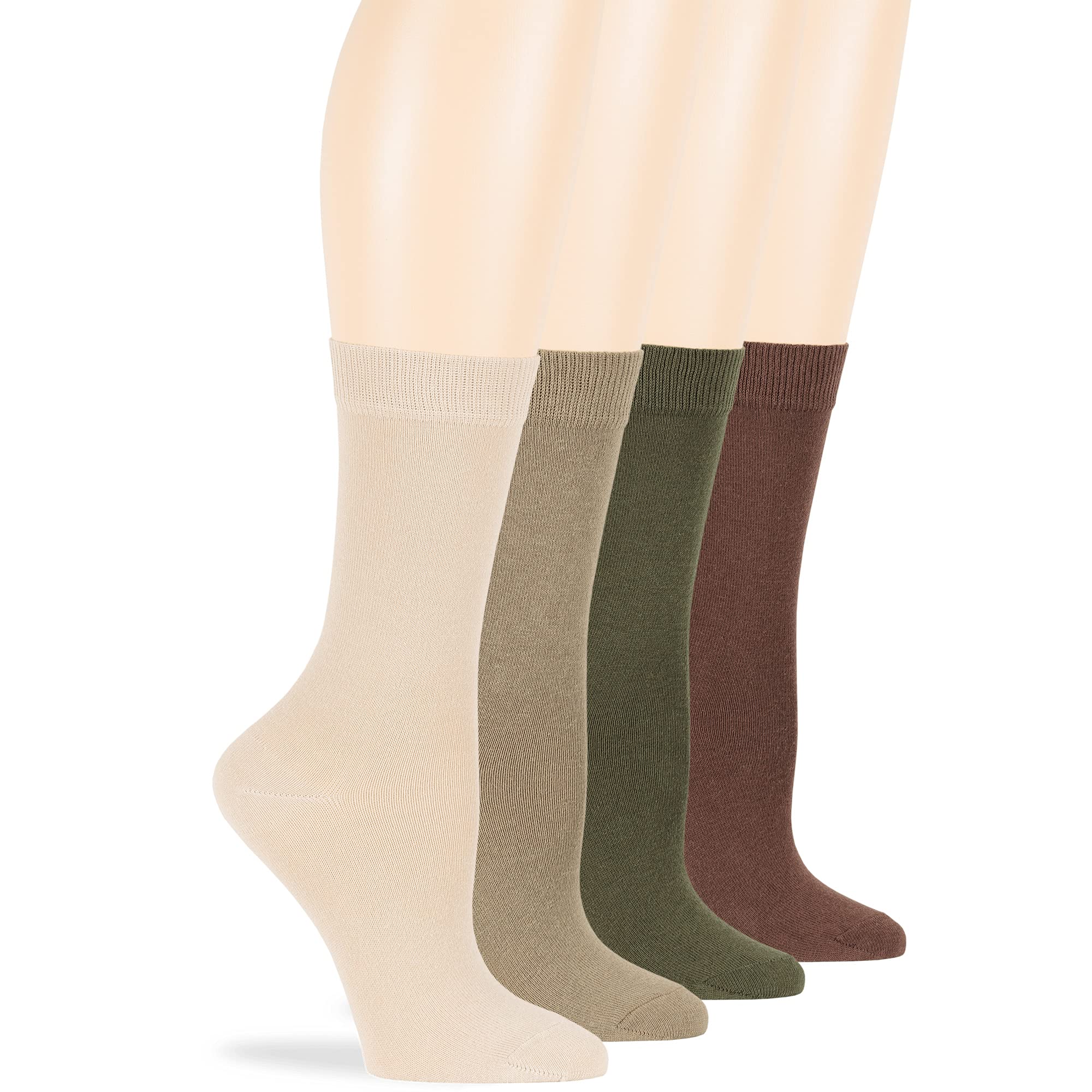 7BigStars Women's Cotton Crew Socks 4-Pack - Soft Breathable Everyday Socks in Black, Brown, Blue, Grey, Beige, Khaki & Olive Green - Perfect for Work, Casual Wear & Home Comfort