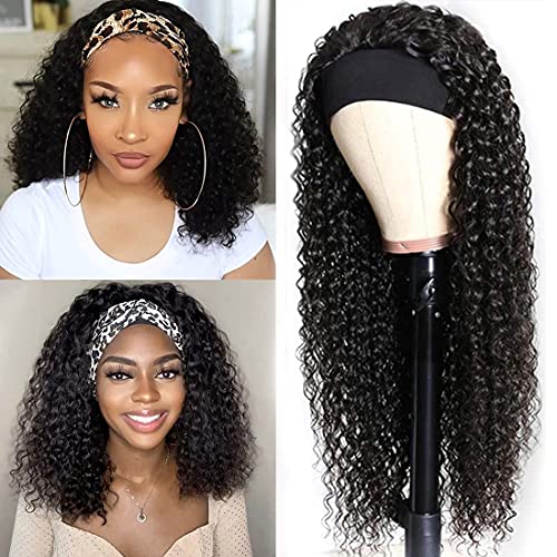 Angie Queen Brazilian Virgin Human Hair Headband Wig - 180% Density Glueless Curly Lace Front Wig for Black Women | 24 Inch Natural Look for Daily Wear, Parties & Special Occasions