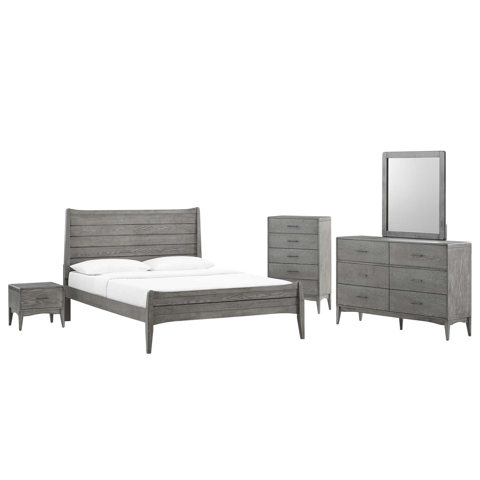Georgia 5-Piece Twin Bedroom Set - Complete Wooden Bed Frame, Nightstand, Dresser & Mirror - Perfect for Kids, Teens & Guest Rooms (Space-Saving Design)