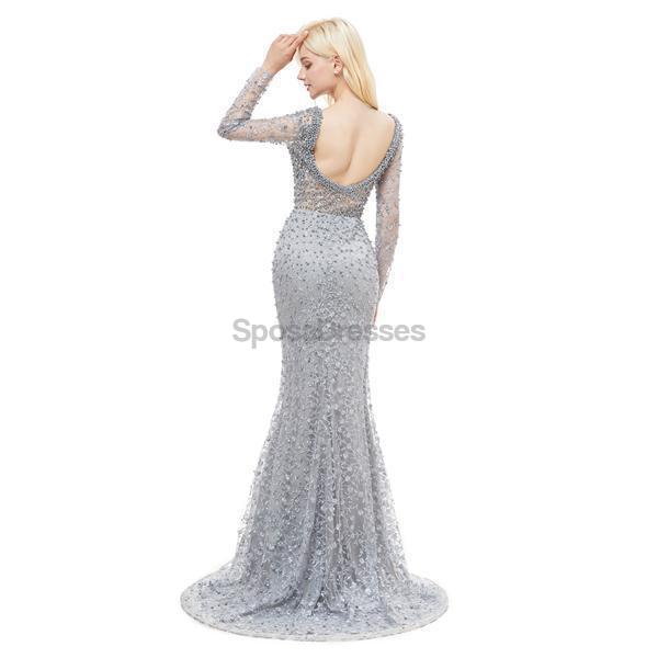 Elegant Long Sleeve Lace Beaded Mermaid Prom Dress for Evening Party & Formal Events - Perfect for Homecoming, Quinceañera, and Special Occasions