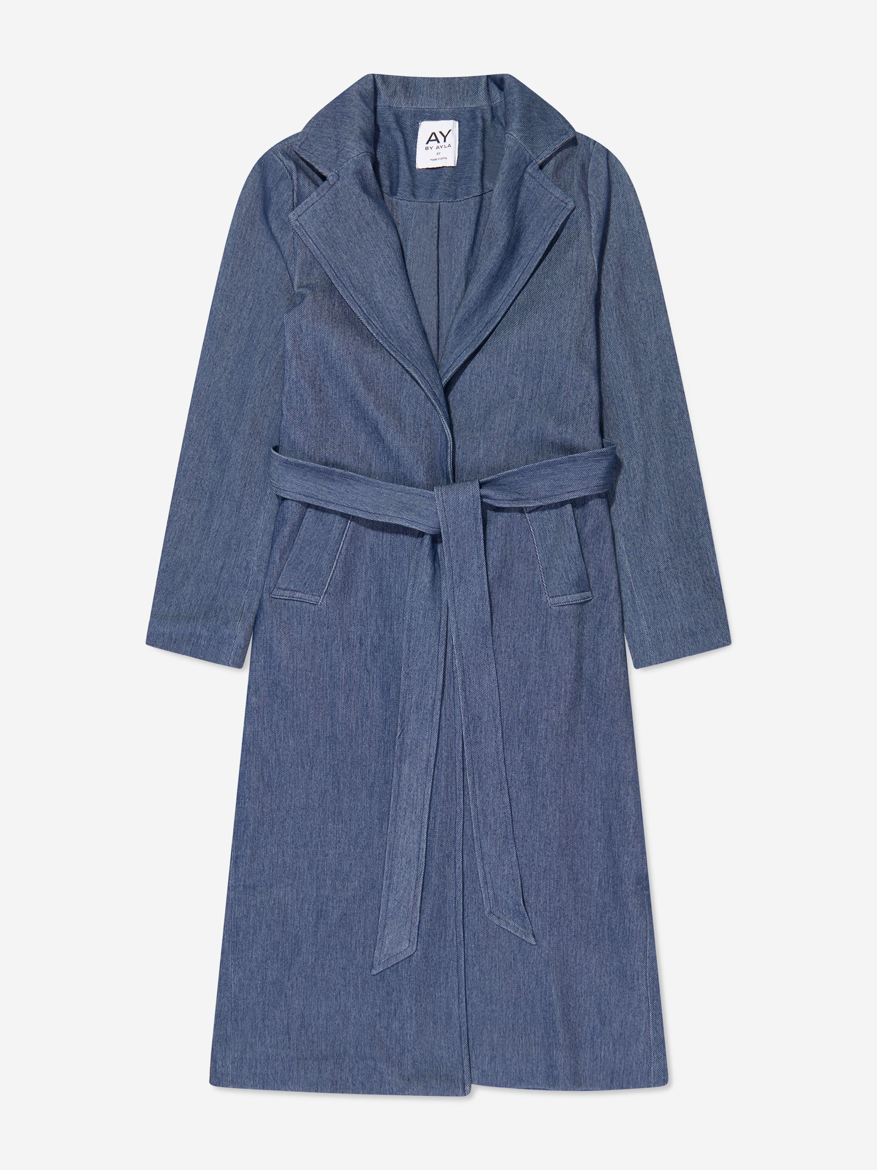 AY by AYLA Girls Denim Look Belted Trench Coat - Blue Stylish Jacket for School, Outfits & Fall Fashion