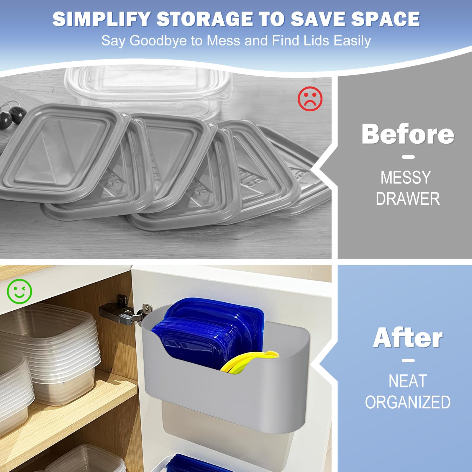 4 Pack No Drill Wall Mounted Cabinet Door Organizer with 6 Hooks - Space Saving Lid Holder for Kitchen, Pantry, RV, Bathroom & Closet - Perfect for Food Storage, Spices, Utensils & Cleaning Supplies