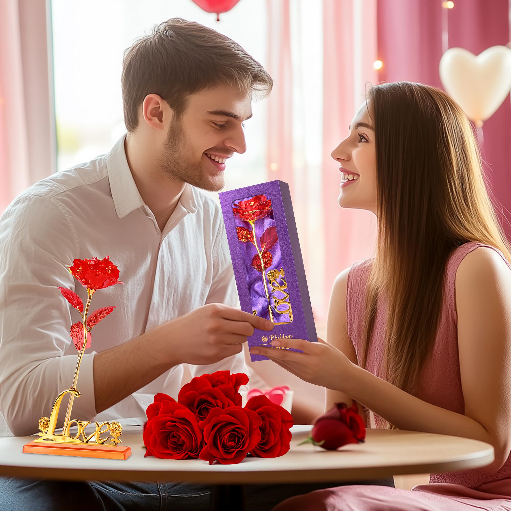 Artificial Rose Flower Gift Set for Mom - Elegant Red Roses with Love Stand, Perfect for Mother's Day, Birthday, Anniversary & Valentine's Day Gifts for Wife, Grandma, Women from Daughter or Son | Home Decor, Table Centerpiece, Romantic Gift Idea