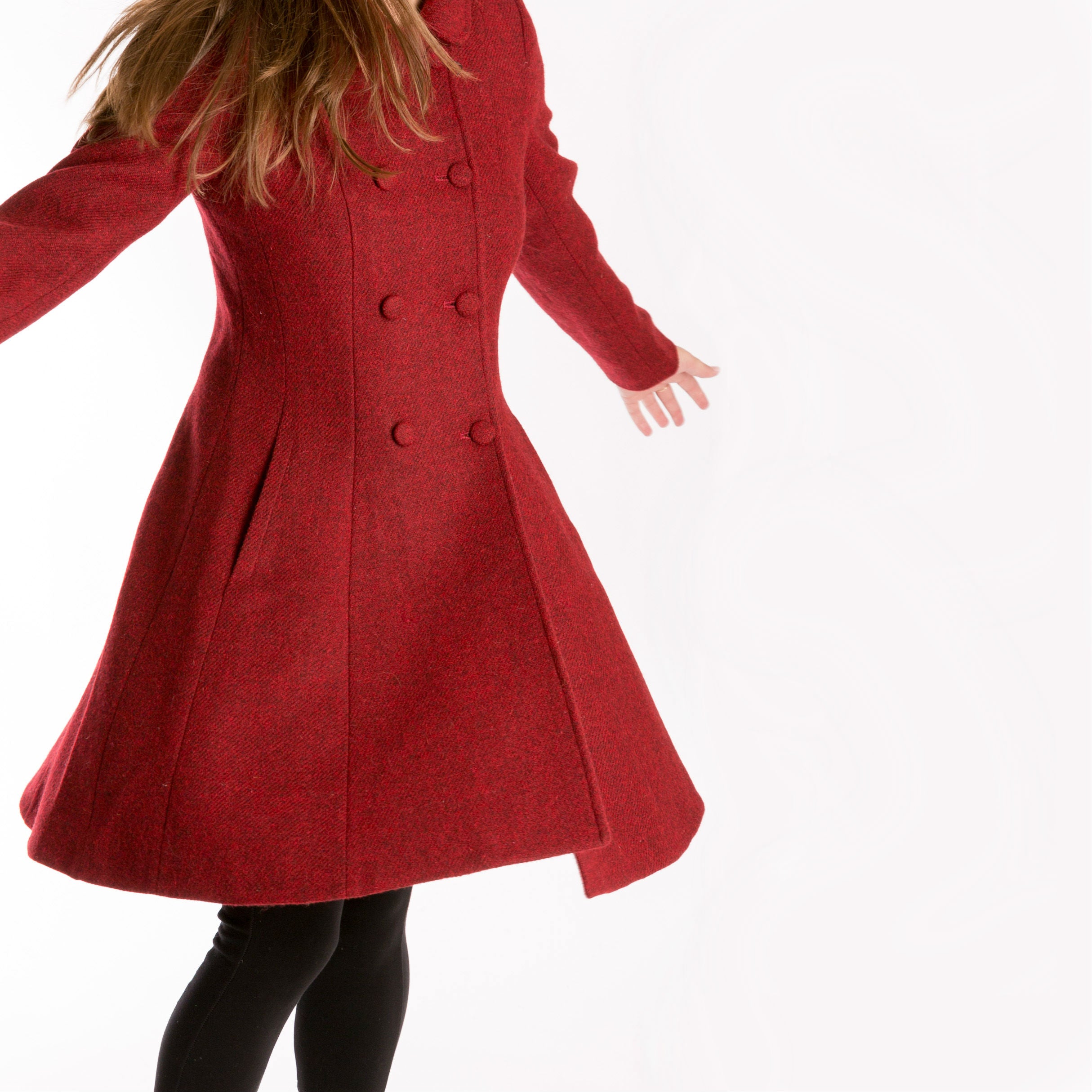 Belle Women's Semi Flare Harris Tweed Overcoat Coat - Classic Winter Wool Jacket (3 Color Options) for Office, Dating & Special Occasions