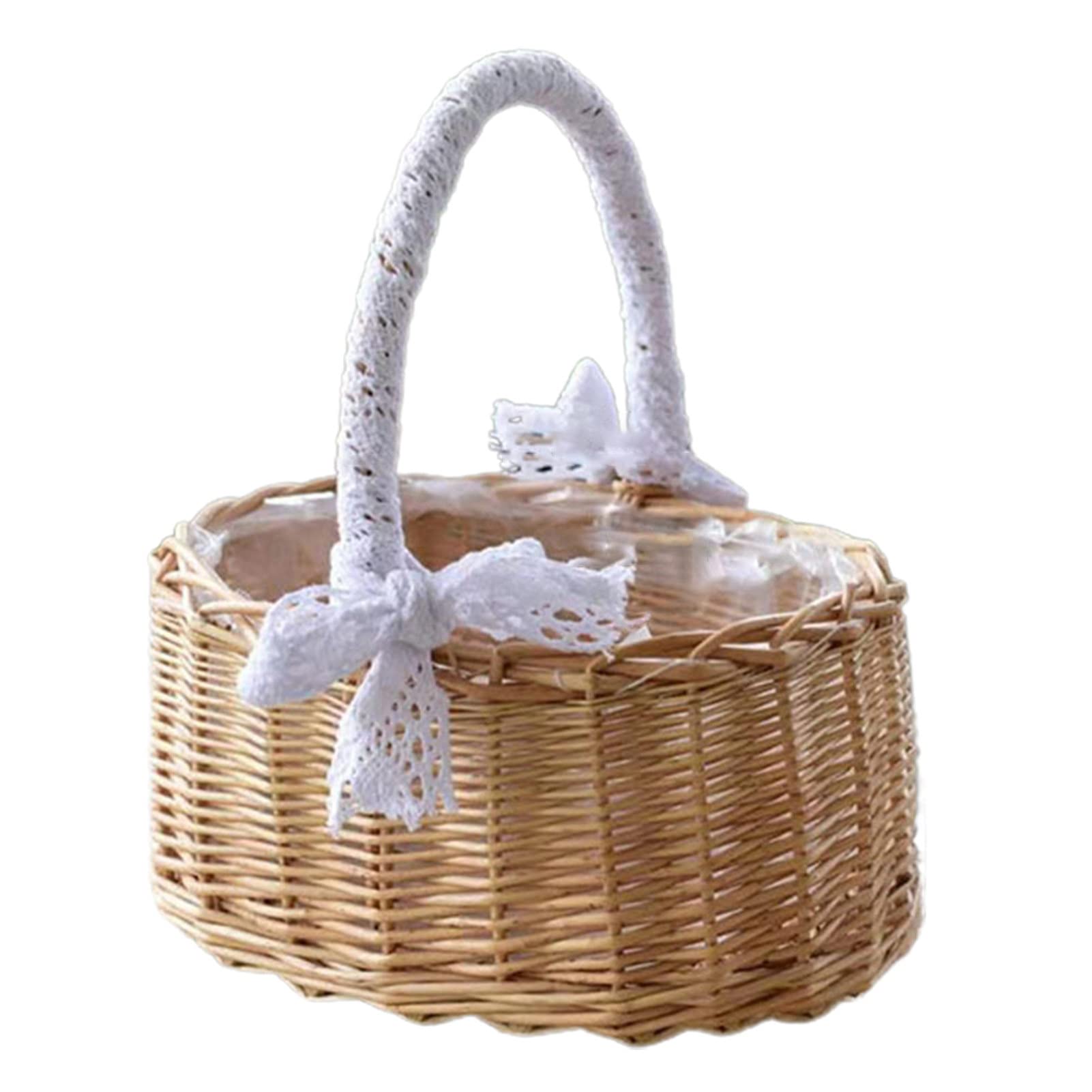 Guohanfsh Woven Flower Basket with Lace Design & Handle - Picnic Food Storage Basket for Hiking, Camping, and Outdoor Gatherings