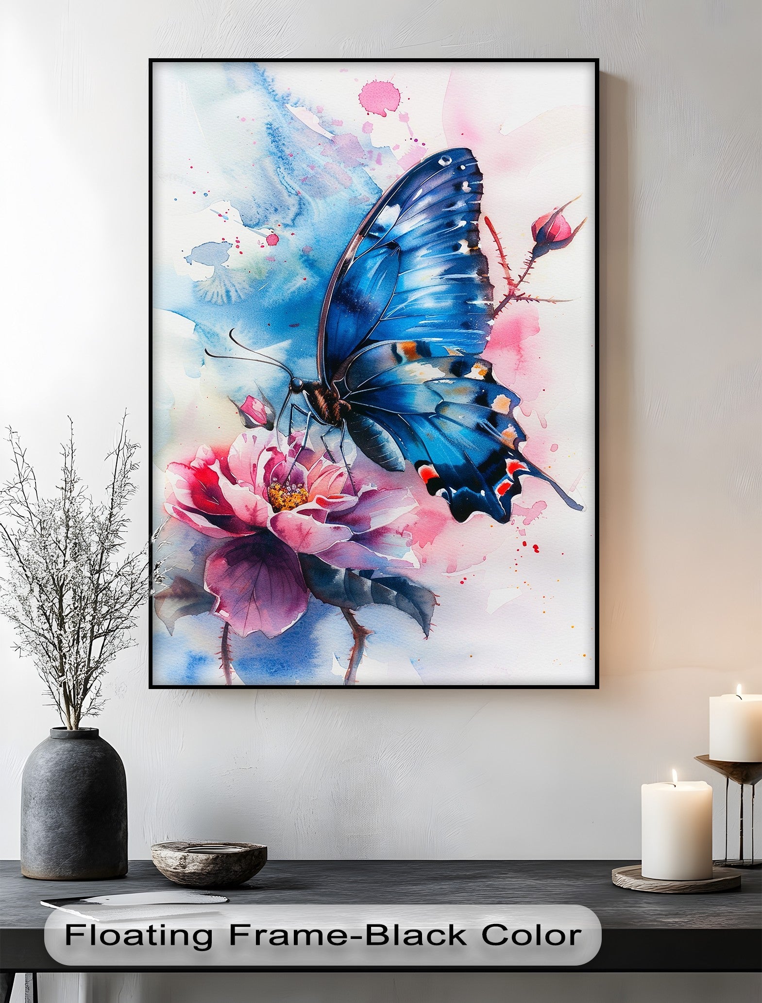 Blue Grace – Butterfly on Bloom Animal Canvas Print Wall Art – Perfect for Living Room, Bedroom & Office Decor