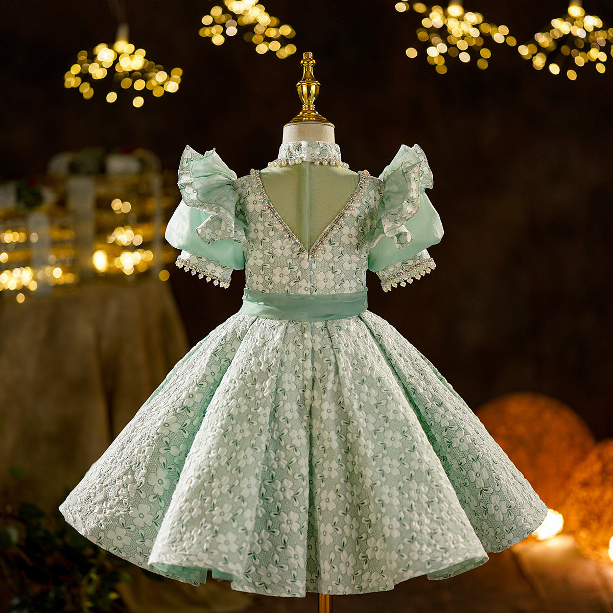 Green Sequins Communion Dress for Baby Girl - Toddler Birthday Princess Dress - Perfect for Baptism, First Communion & Special Occasions