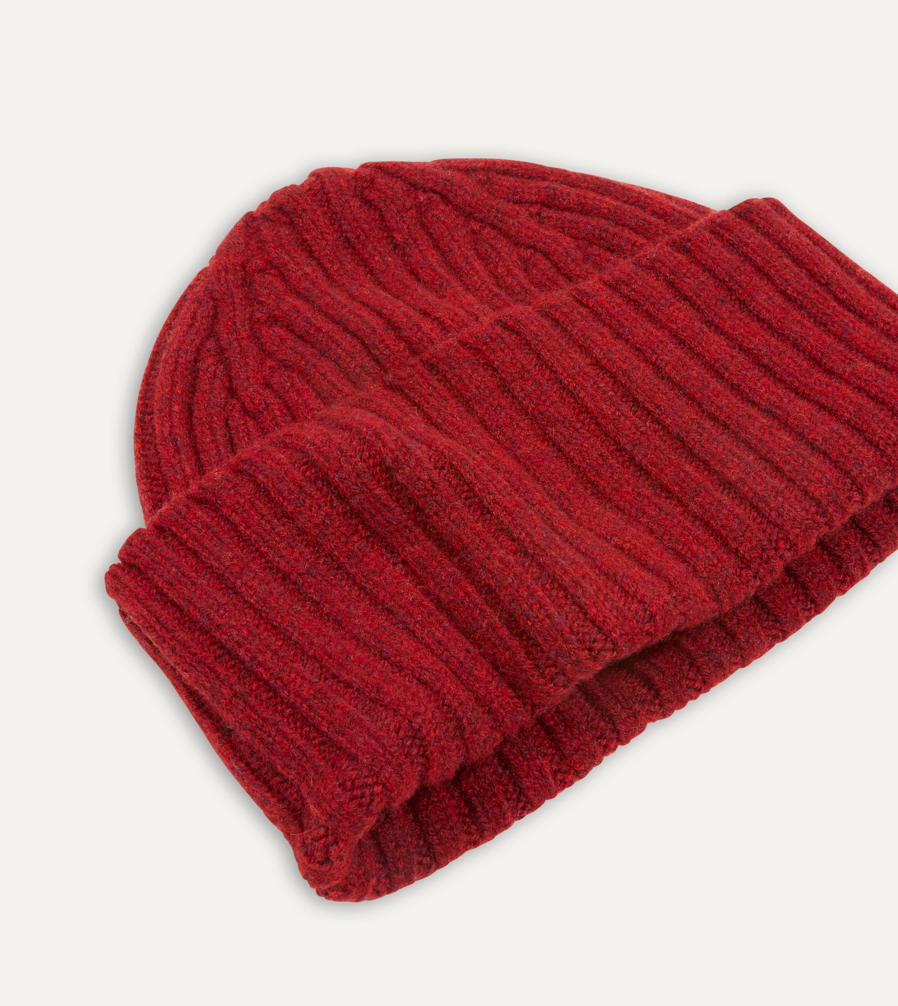 Warm Red Lambswool Ribbed Knit Beanie Hat for Men & Women - Cozy Winter Accessory for Outdoor Activities & Cold Weather