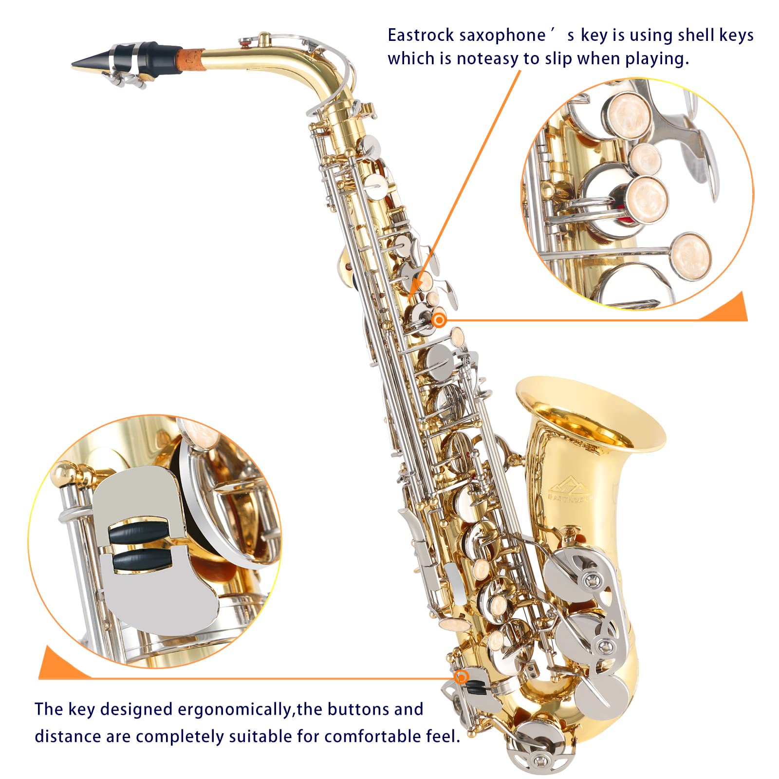 EASTROCK E Flat Alto Saxophone - Antique Finish Student Saxophone Kit with Carrying Case, Mouthpiece, Cushion Pads, Cleaning Cloth & Rod, White Gloves, Neck Strap - Perfect for Beginners, School Bands & Jazz Performances