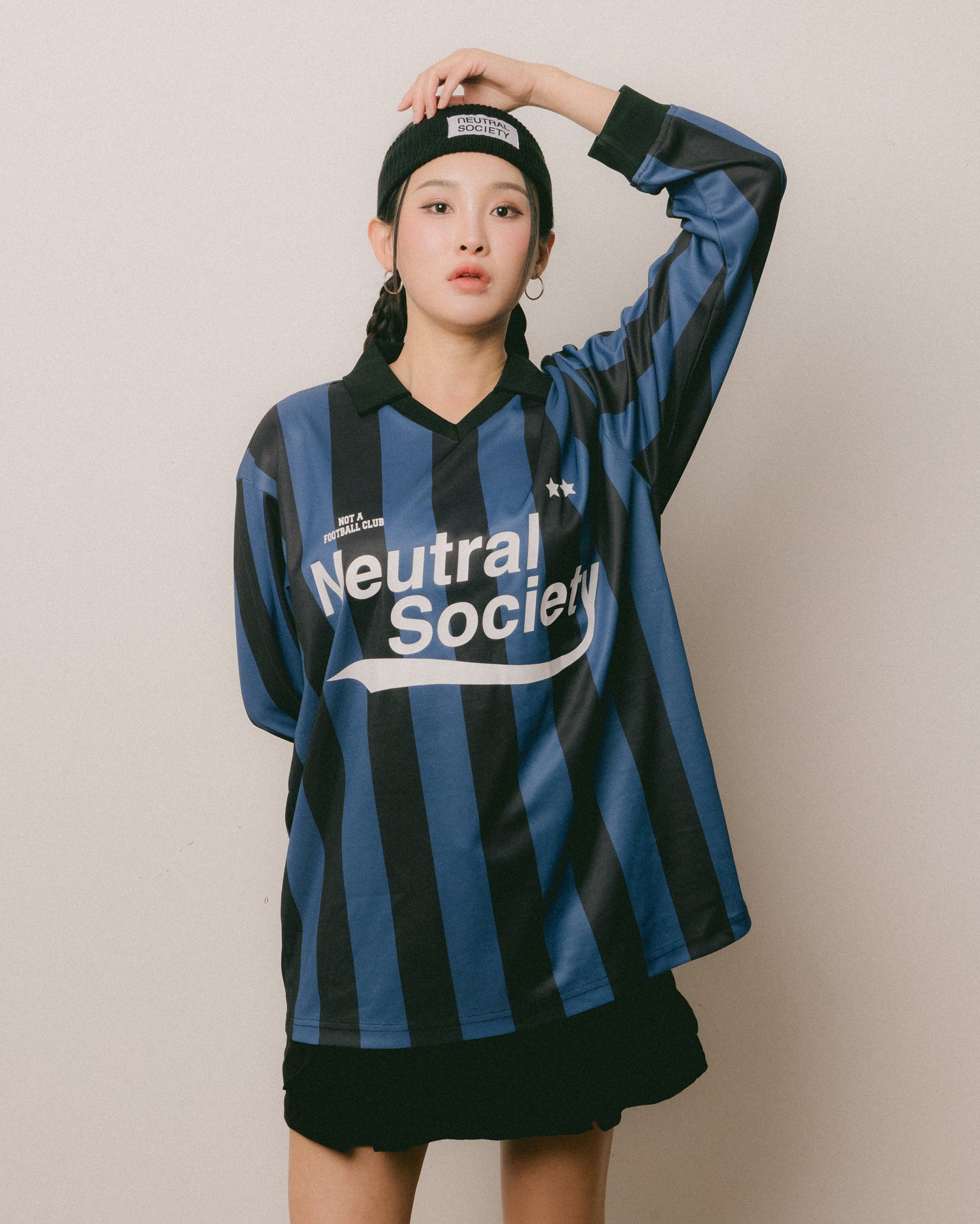 Neutral Society Not a Football Club Long Sleeve Jersey with Blue Stripes - Perfect for Casual Wear, Sports Events, and Street Fashion