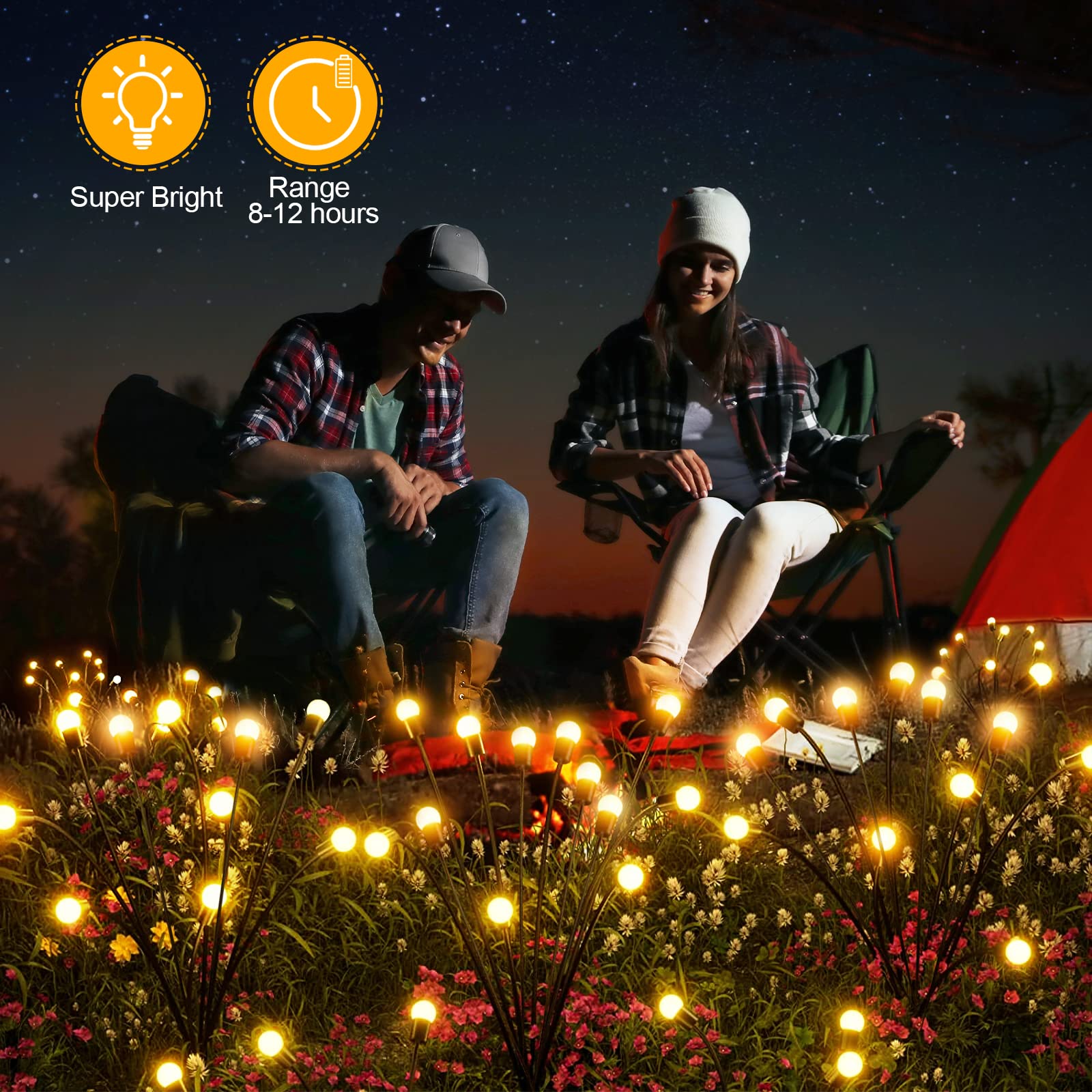 24 LED Solar Garden Lights - 2 Pack Upgraded Waterproof Outdoor Solar Firefly Lights with Swaying Wind Dance Effect for Yard, Patio, Pathway Decoration | Perfect for Landscape Lighting, Backyard Ambiance & Evening Outdoor Parties