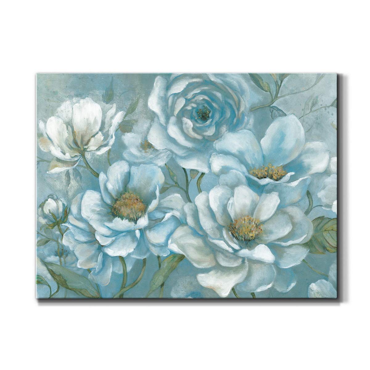 Blue White Blooms Abstract Flower Canvas Wall Art - 8