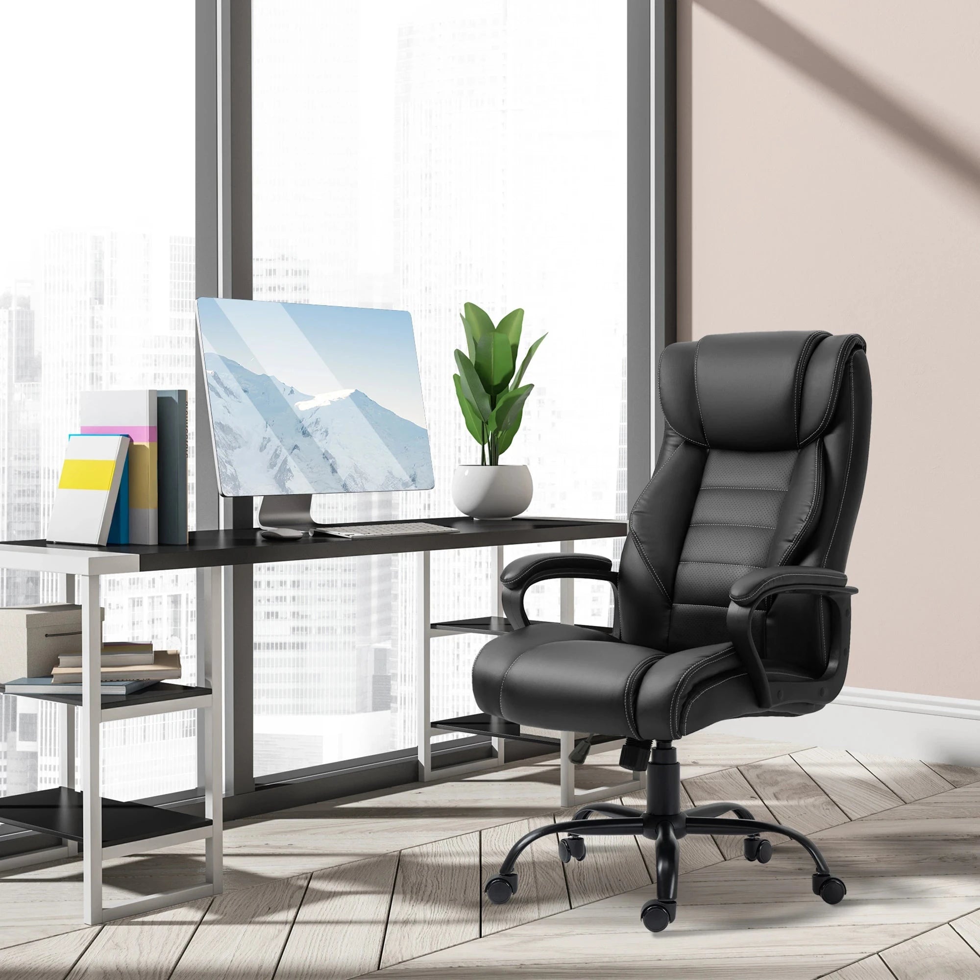 Premium High Back Executive Office Chair - Faux Leather Massage Chair with 6-Point Vibration & 360° Swivel - Black/Gray Options - Perfect for Home Office & Workspace Comfort