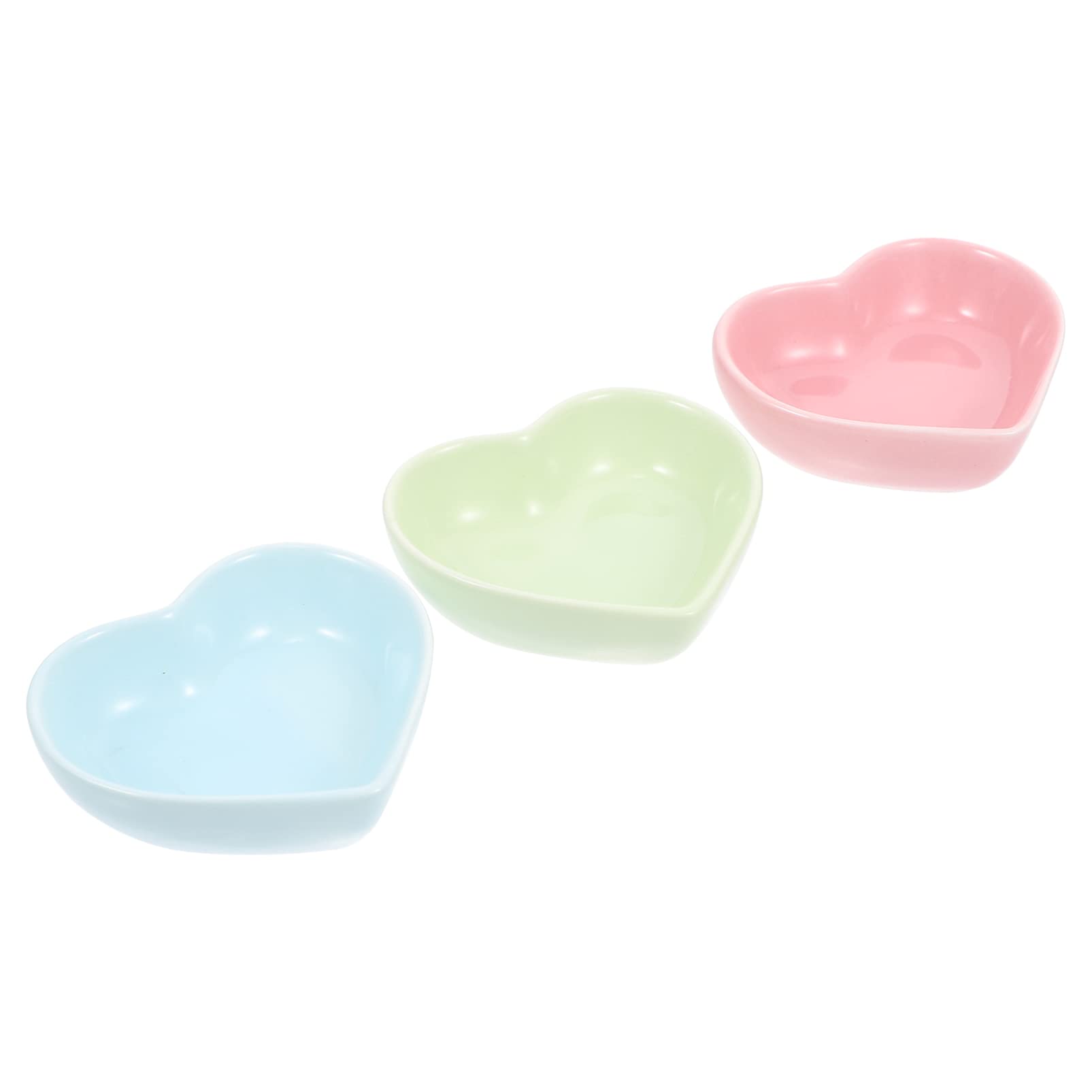 Balacoo 3-Pack Heart-Shaped Ceramic Pet Feeding Bowls - Small Animal Food & Water Dish for Hamsters, Hedgehogs, Guinea Pigs (Pink, Green, Blue) | Durable & Easy-to-Clean | Perfect for Cages, Habitats & Play Areas