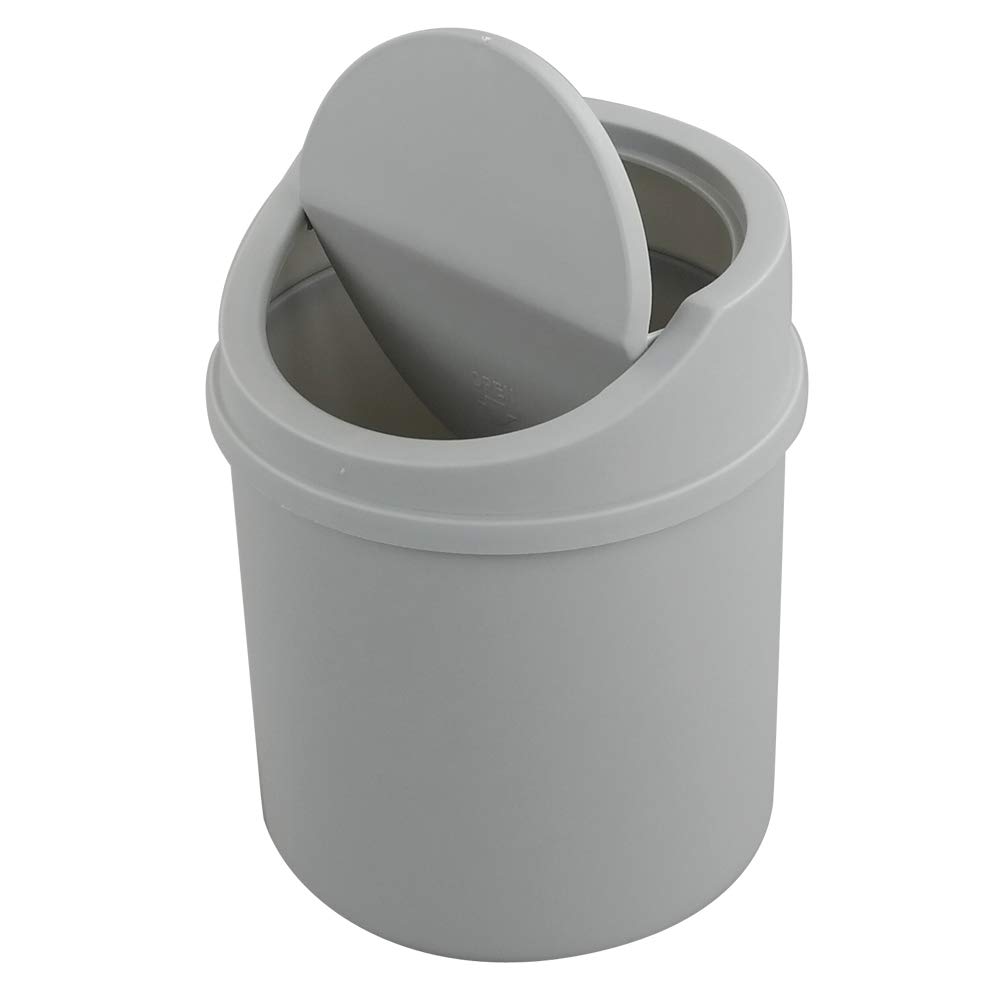 Small Plastic Desktop Trash Can with Swing Lid - Grey | Compact Office Waste Bin for Desk, Home, Dorm & Workspace | Perfect for Paper Clips, Tissues & Snack Wrappers