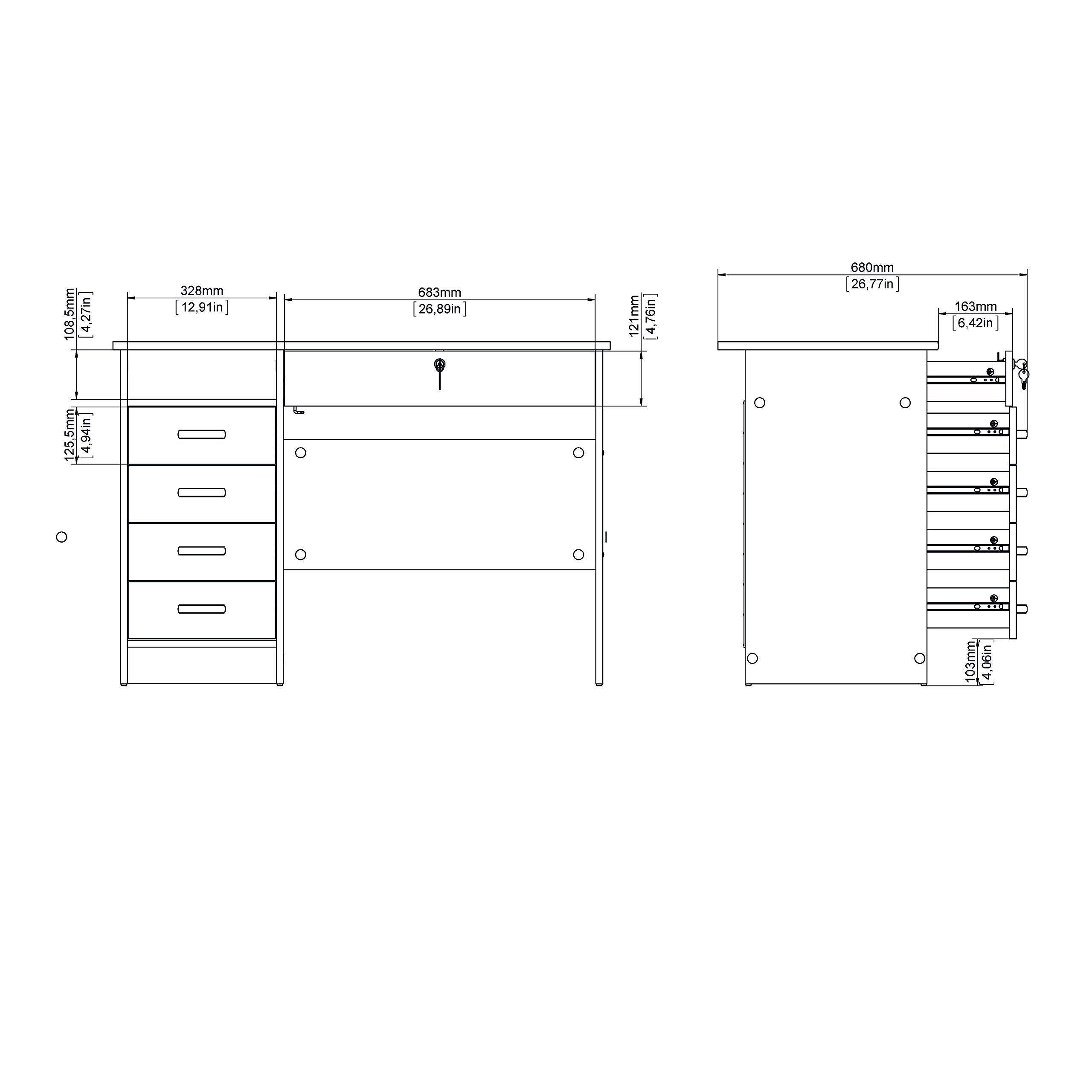 Tvilum Walden 5-Drawer Oak Wood Desk for Home Office - Sturdy & Spacious Writing Desk with Storage for Study, Work, or Dorm Room