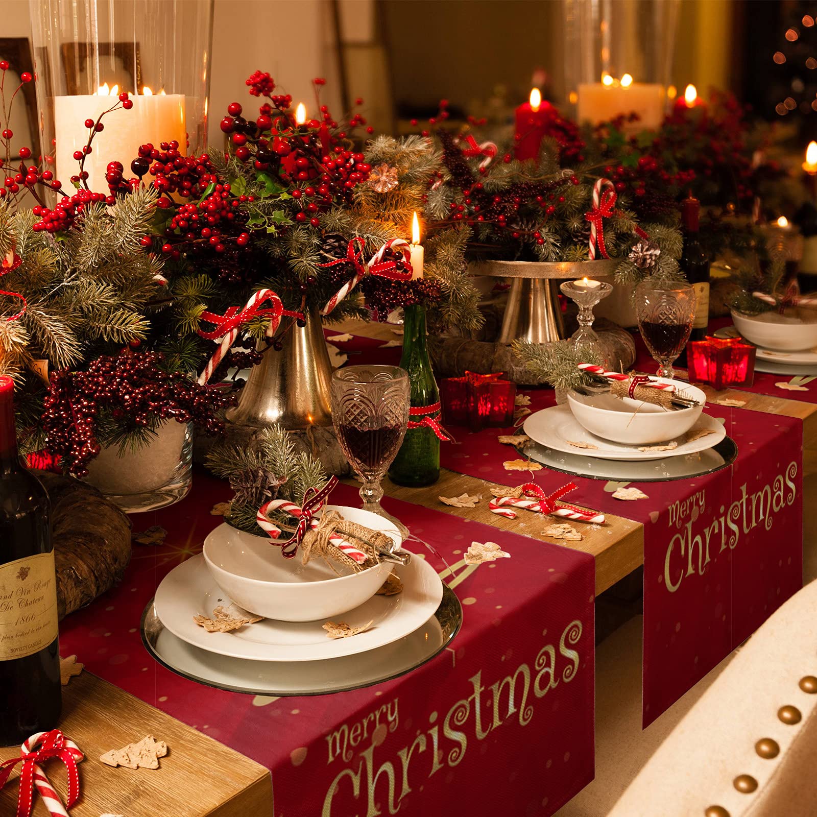 72 Inch Long Merry Christmas Tree Table Runner - Farmhouse Style Heat-Resistant Table Linen for Wedding, Coffee Table, Dining Holiday Party Decor - Perfect for Indoor and Outdoor Christmas Celebrations, Dinner Parties, and Seasonal Home Decor