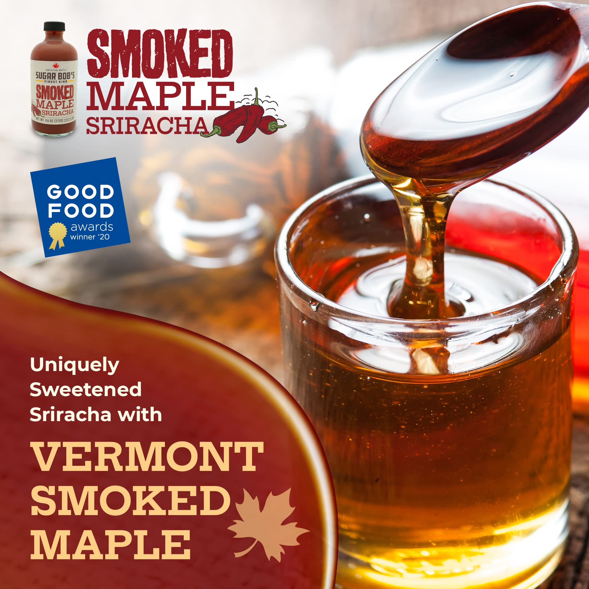 Vermont Smoked Maple Sriracha Hot Sauce - All Natural, Gluten-Free, Non-GMO - 8 fl oz Bottle - Perfect for Wings, Burgers, Tacos & BBQ