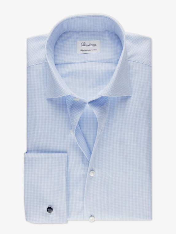 Premium STENSTROMS Blue Checkered French Cuff Dress Shirt for Men - Formal Office Wear & Special Occasions