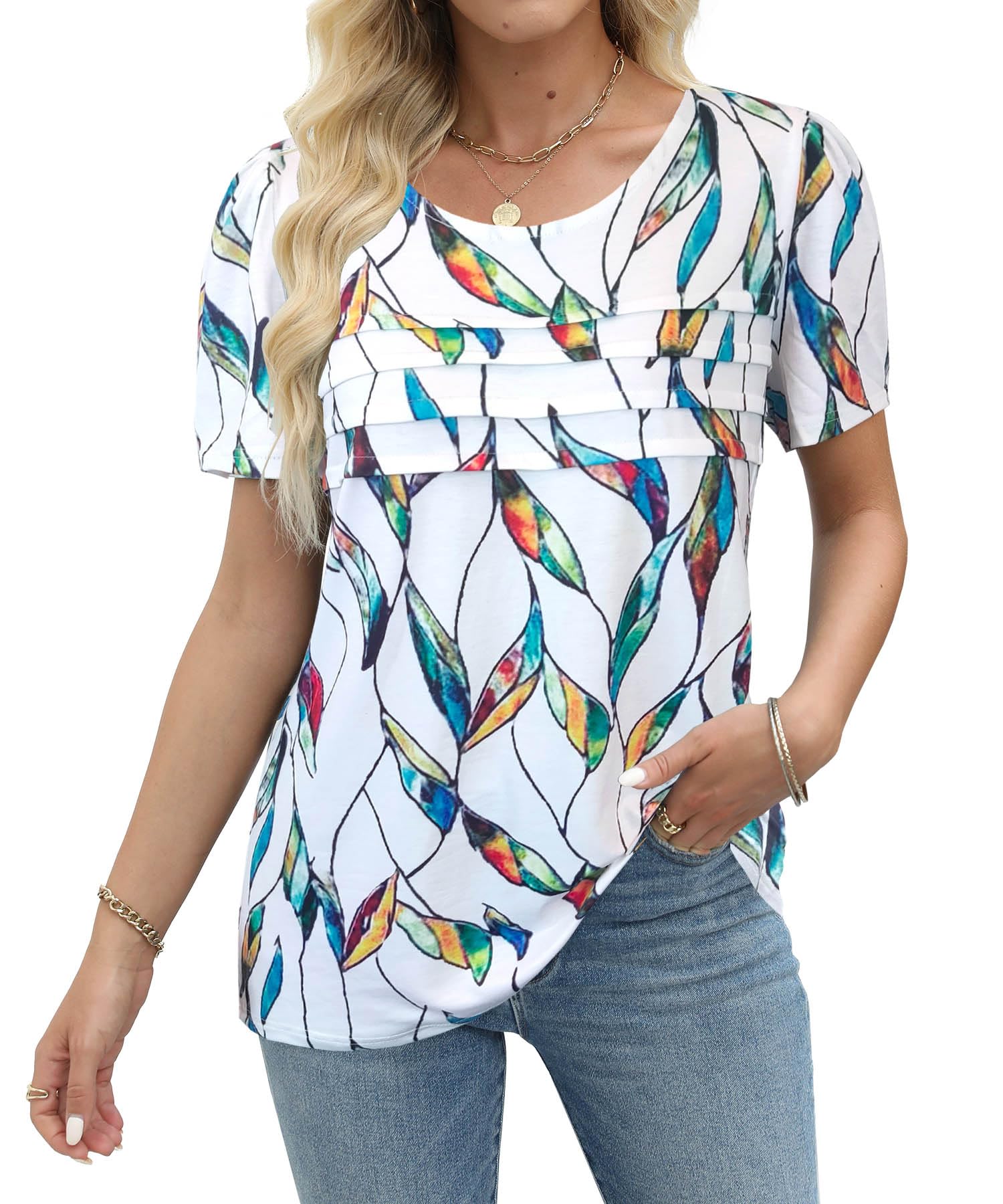JomeDesign Women's Summer Tops - Short Sleeve Crew Neck T-Shirts with Puff Sleeves | Casual Blouse for Beach, Vacation & Everyday Wear