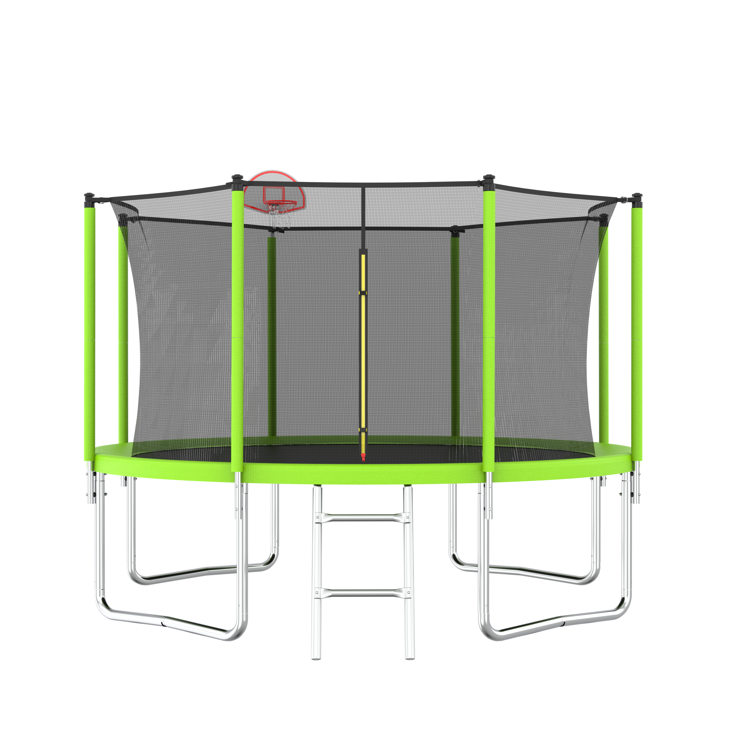12FT Trampoline with Safety Enclosure - Green Outdoor Trampoline for Kids & Adults, Includes Basketball Hoop & Ball - Perfect for Backyard Fun, Exercise, and Family Recreation