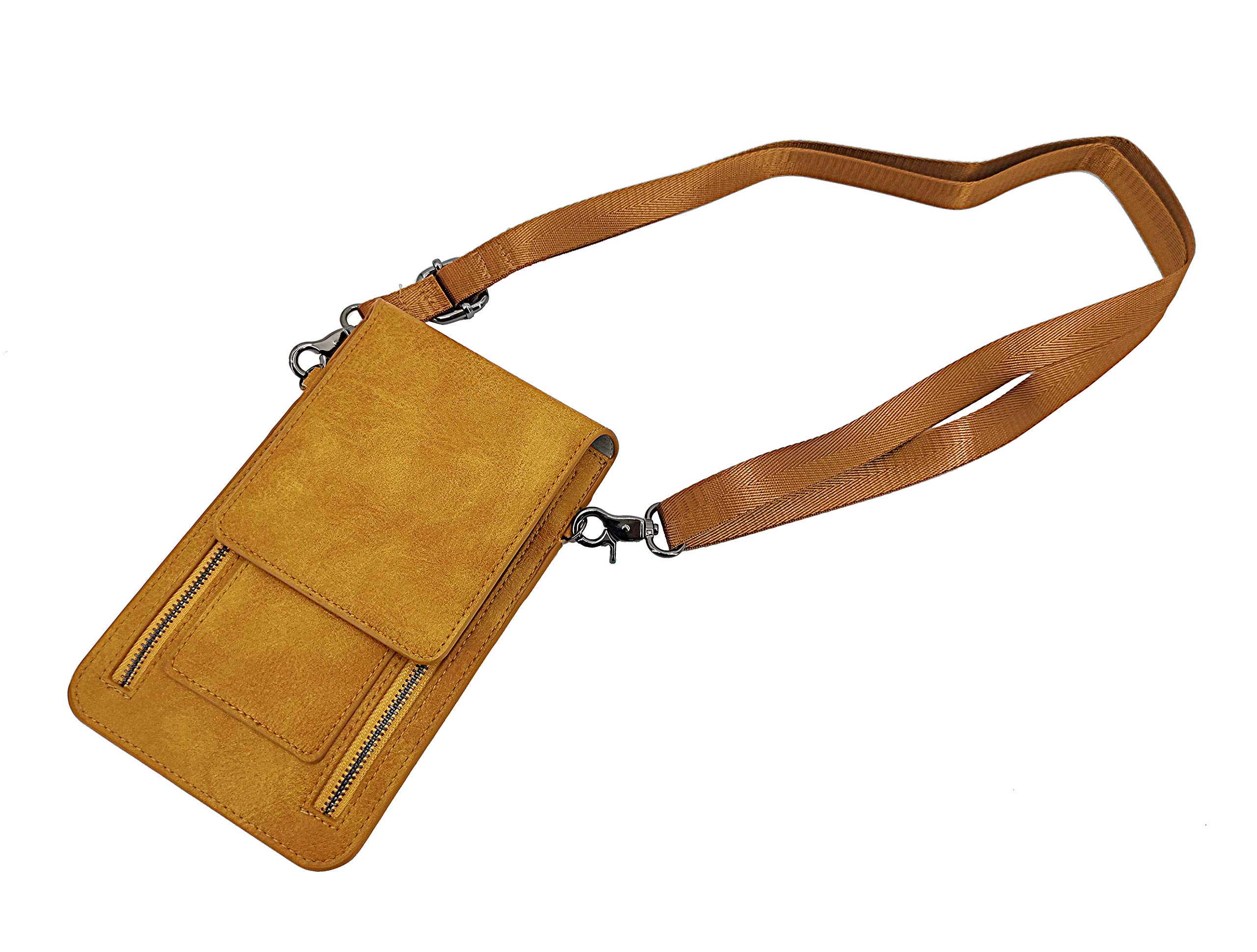 Women's Synthetic Suede Leather Crossbody Phone Purse - Adjustable Shoulder Strap, Tan Color (15355-TAN) | Perfect for Everyday Use, Shopping, Travel & Work Commute