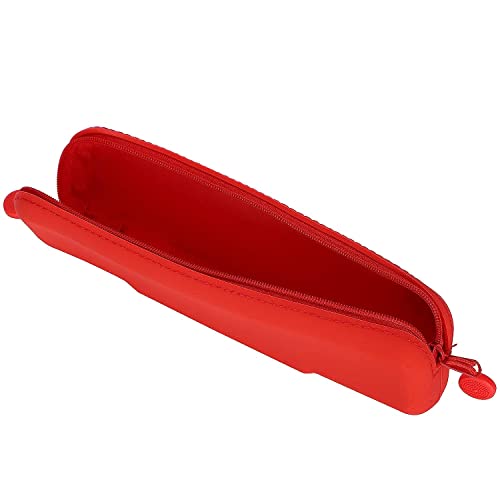 Silicone Pencil Pouch - Waterproof Mini Bag for Makeup & Stationery (Red) - Perfect for Travel & School
