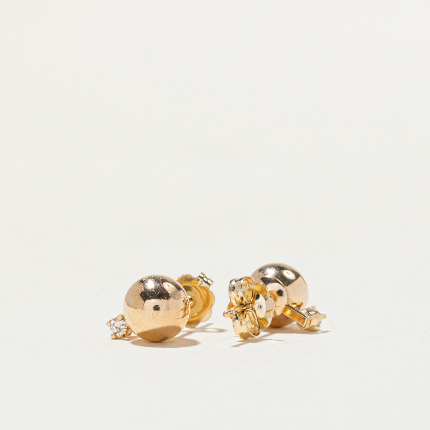 14K Gold Sphere & Diamond Stud Earrings | 0.04ctw Diamond Earrings for Women | Elegant & Dainty Jewelry for Everyday Wear, Gift Giving & Special Occasions