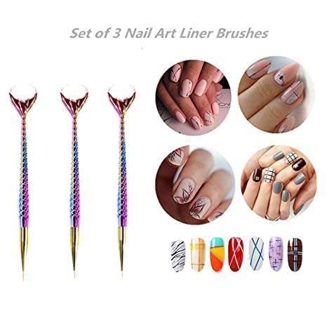 INOG 3-Piece Mermaid Line Nail Art Brush Set - Professional Detailing Brushes for Nail Painting, DIY Manicure & Kids Nail Art | Perfect for Home Salon, Party Nail Designs & Gift Giving