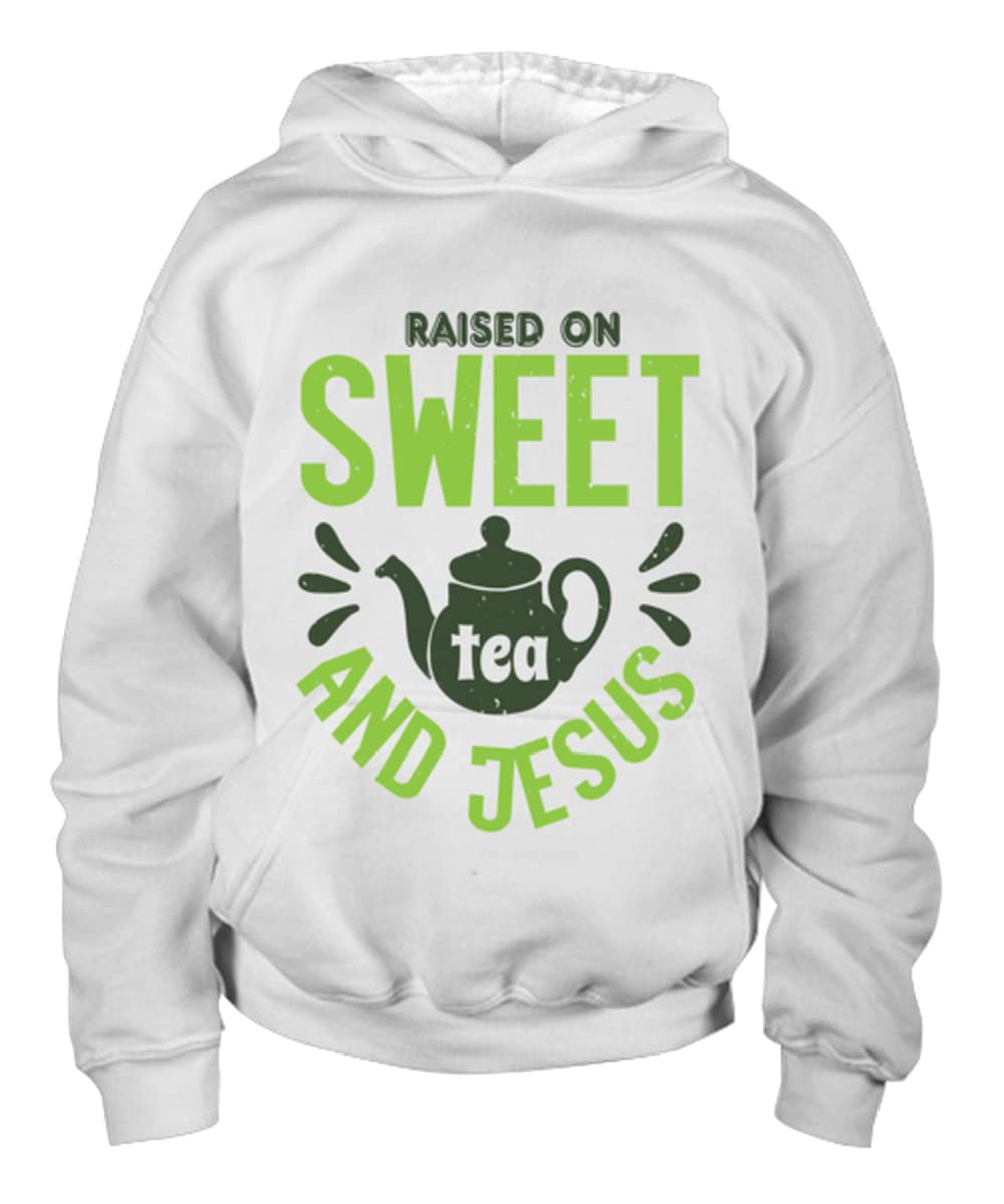 Raised on Sweet Tea and Jesus Christian Youth Hoodie - Comfortable & Stylish Pullover for Teens - Perfect for Church, Youth Group & Everyday Wear