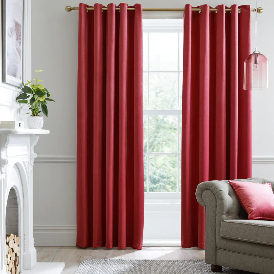 Laurence Llewelyn Bowen Montrose Eyelet Curtains in Claret Red - Premium Blackout Window Drapes for Living Room & Bedroom