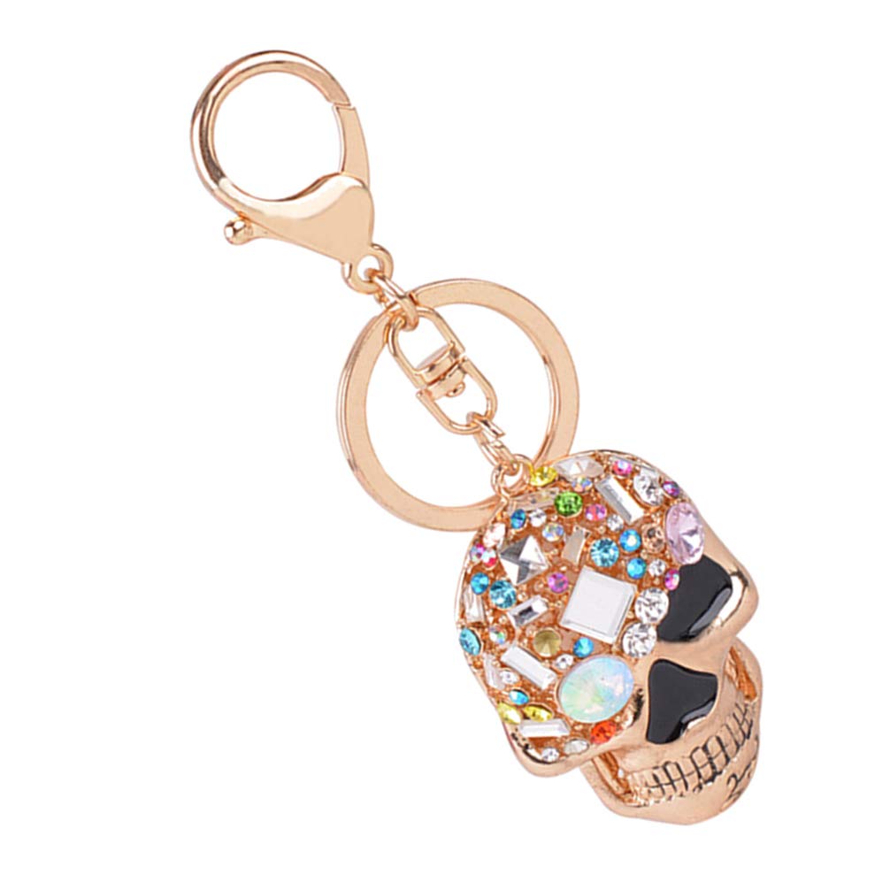 ULTNICE Halloween Skull Rhinestone Keychain - Gothic Day of The Dead Metal Key Ring for Handbag, Purse, Car Keys & Backpack - Unique Gift for Women & Men - Perfect for Parties, Cosplay & Everyday Use (Golden)