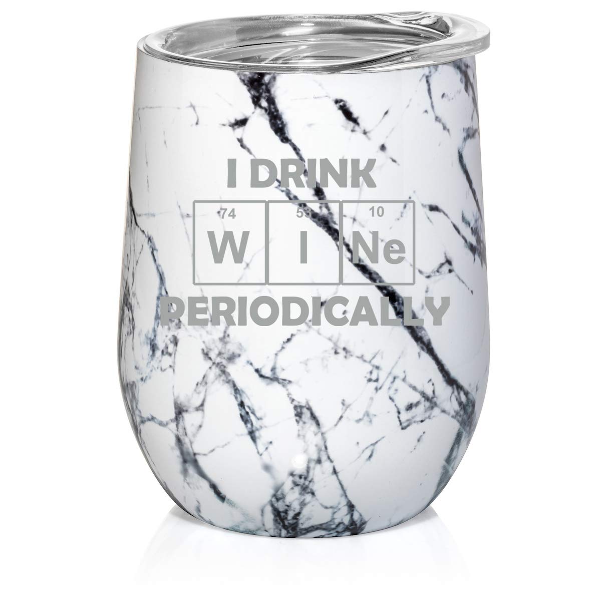 12 oz Double Wall Vacuum Insulated Stainless Steel Marble Stemless Wine Tumbler with Lid - Funny Science Geek Coffee Travel Mug (Black White Marble) - Perfect for Wine, Coffee, Tea & On-the-Go Drinks