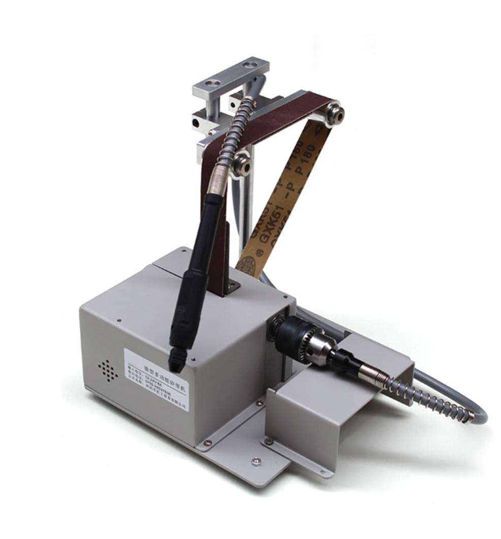 Huanyu 4-in-1 Mini Belt Sander & Polishing Machine - 12-24V Electric Desktop Grinder with Abrasive Belt & Chuck Soft Shaft Kits for Metal, Wood, Jewelry DIY Projects | Perfect for Home Workshops, Crafting & Small Repairs